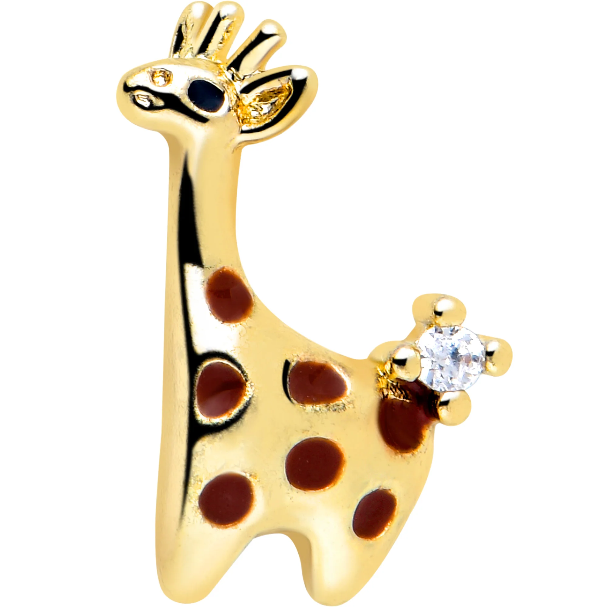 20G 7mm Clear CZ Gem Golden Giraffe L Shape Nose Ring - Image 3