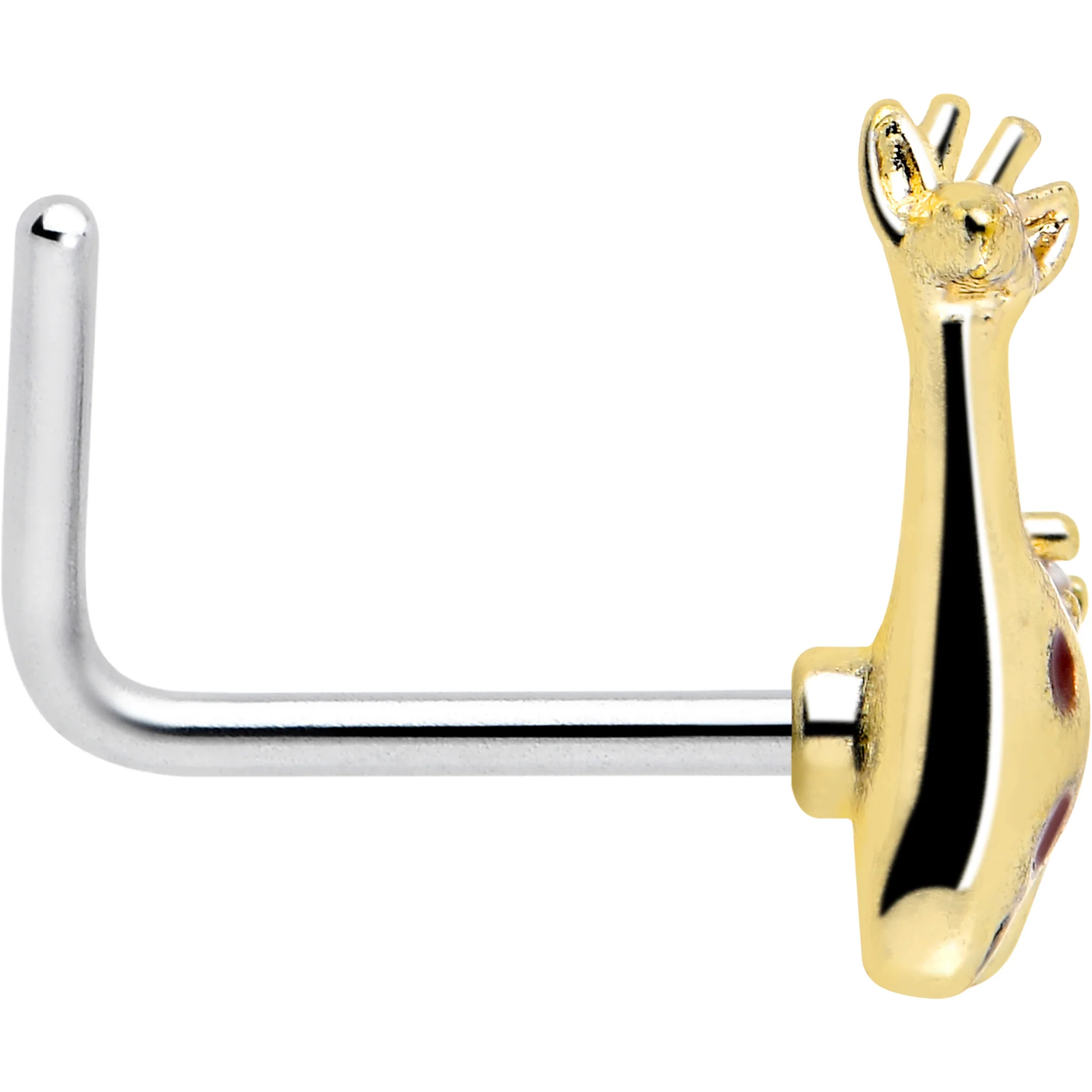 20G 7mm Clear CZ Gem Golden Giraffe L Shape Nose Ring - Image 4