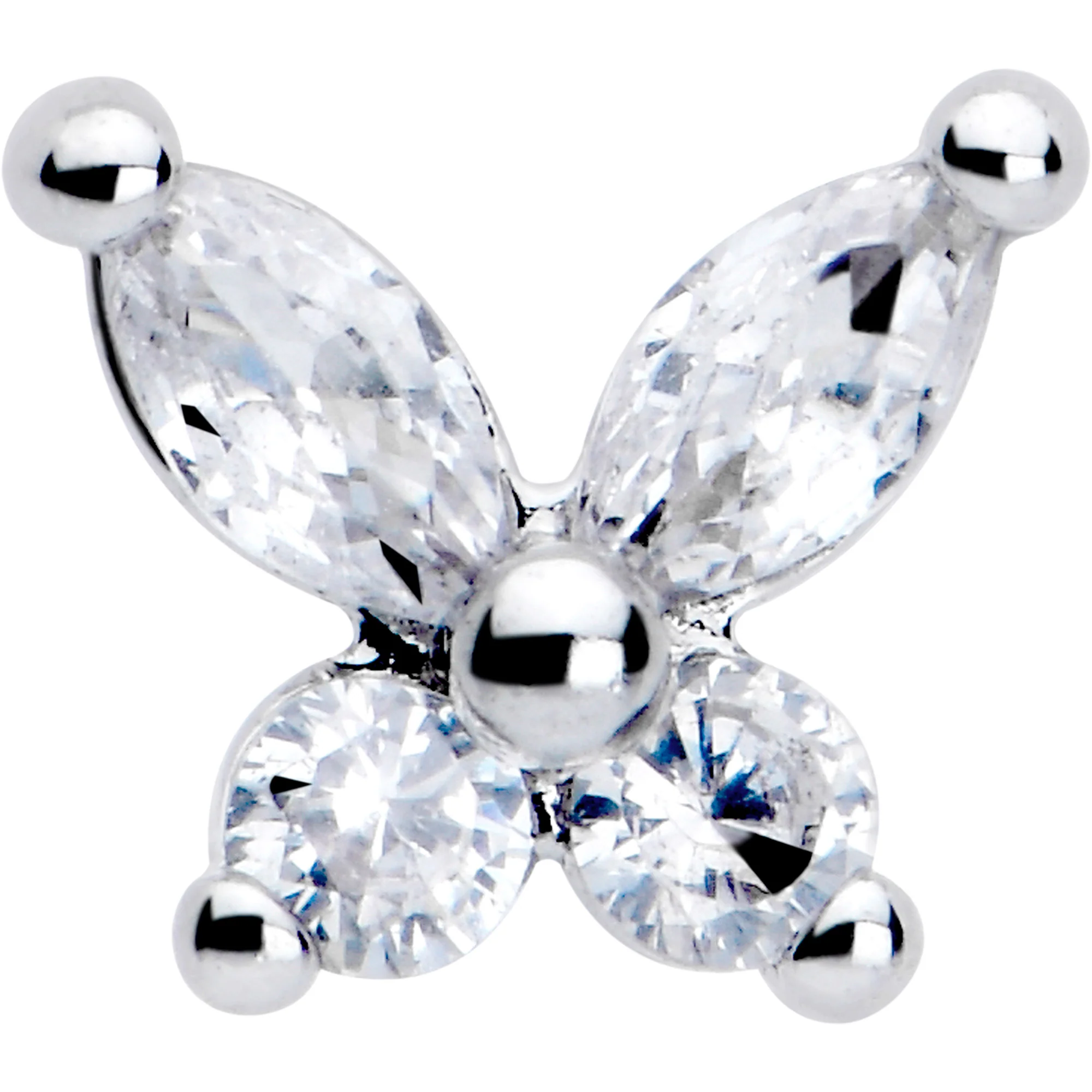 20G 7mm Clear CZ Gem Open Wing Butterfly L Shape Nose Ring - Image 3