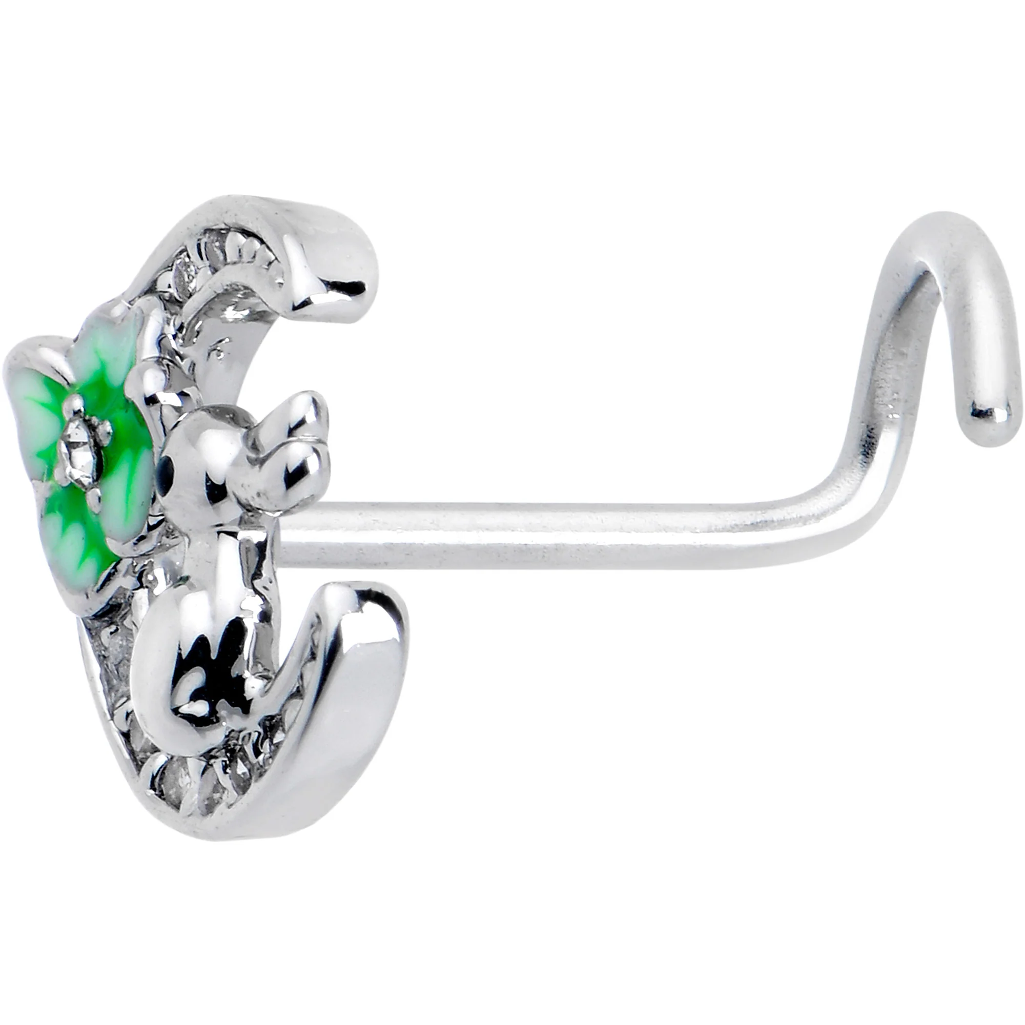 20G 7mm Clear CZ Gem Rabbit On The Moon Green Left Side Nose Screw - Image 3