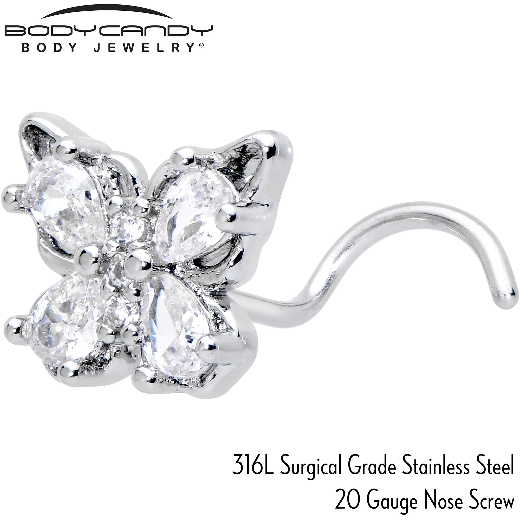 20G 7mm Clear Gem Baroque Beauty Butterfly Left Side Nose Screw - Image 5
