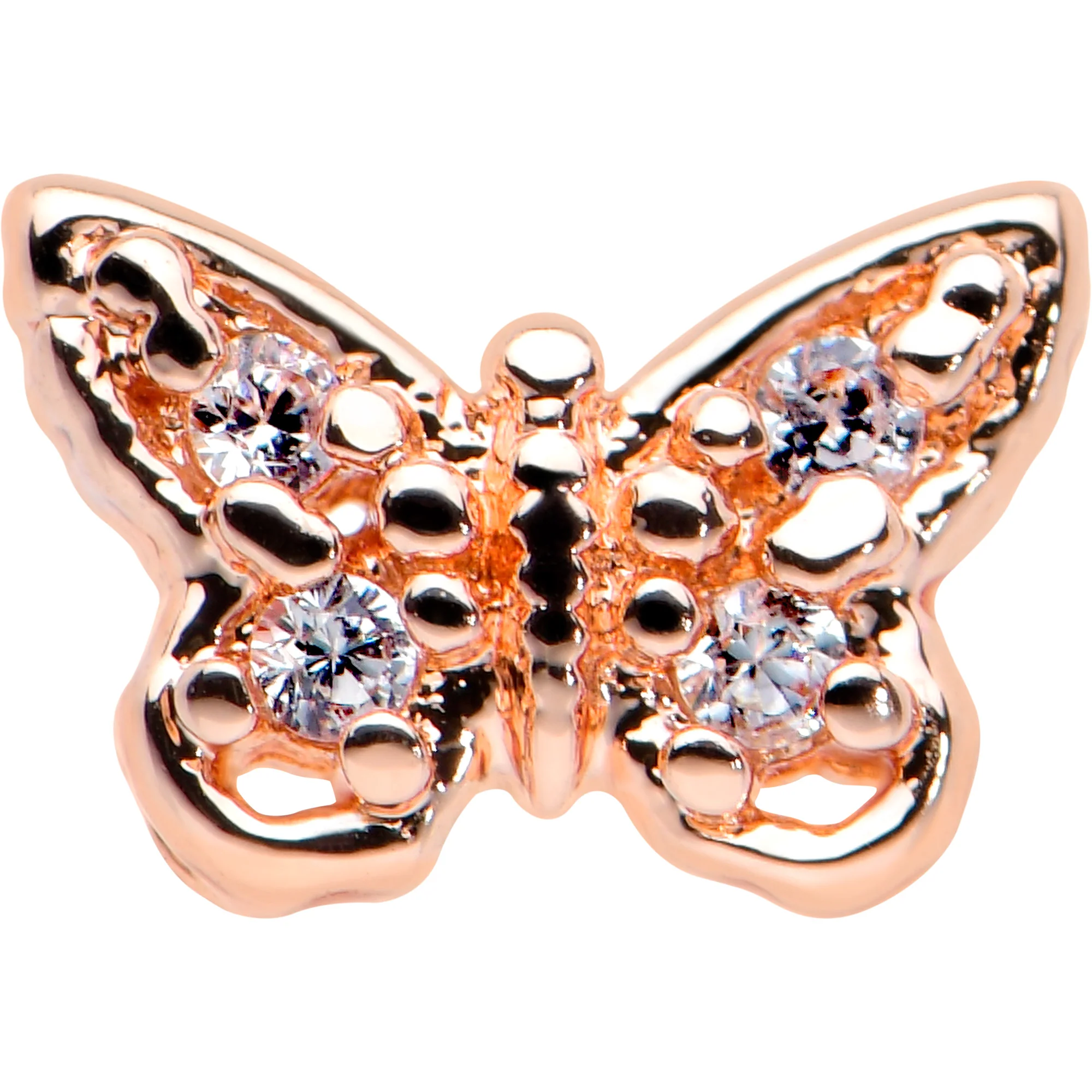 20G 7mm Clear Gem Baroque Rosy Butterfly L Shape Nose Ring - Image 2
