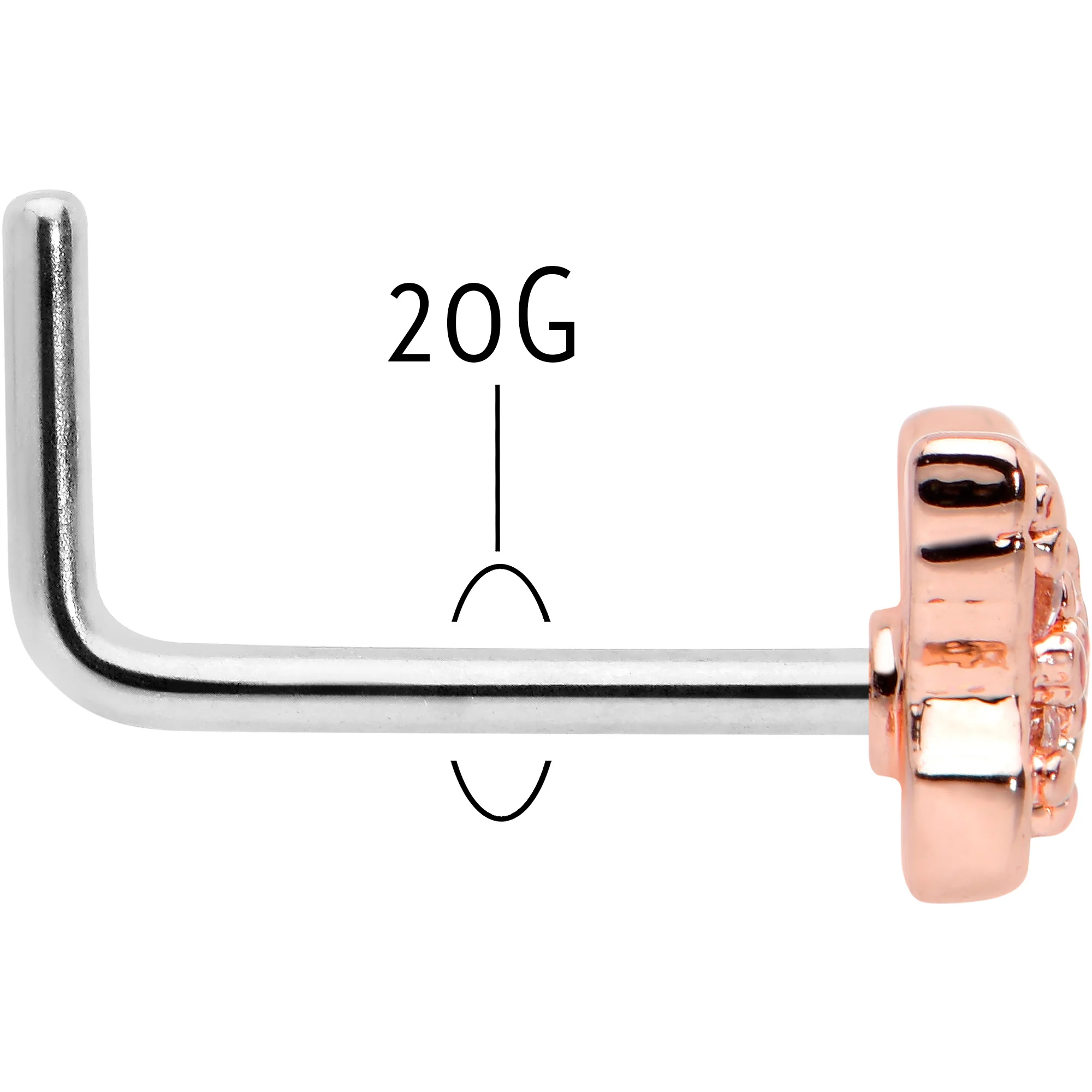 20G 7mm Clear Gem Baroque Rosy Butterfly L Shape Nose Ring - Image 5
