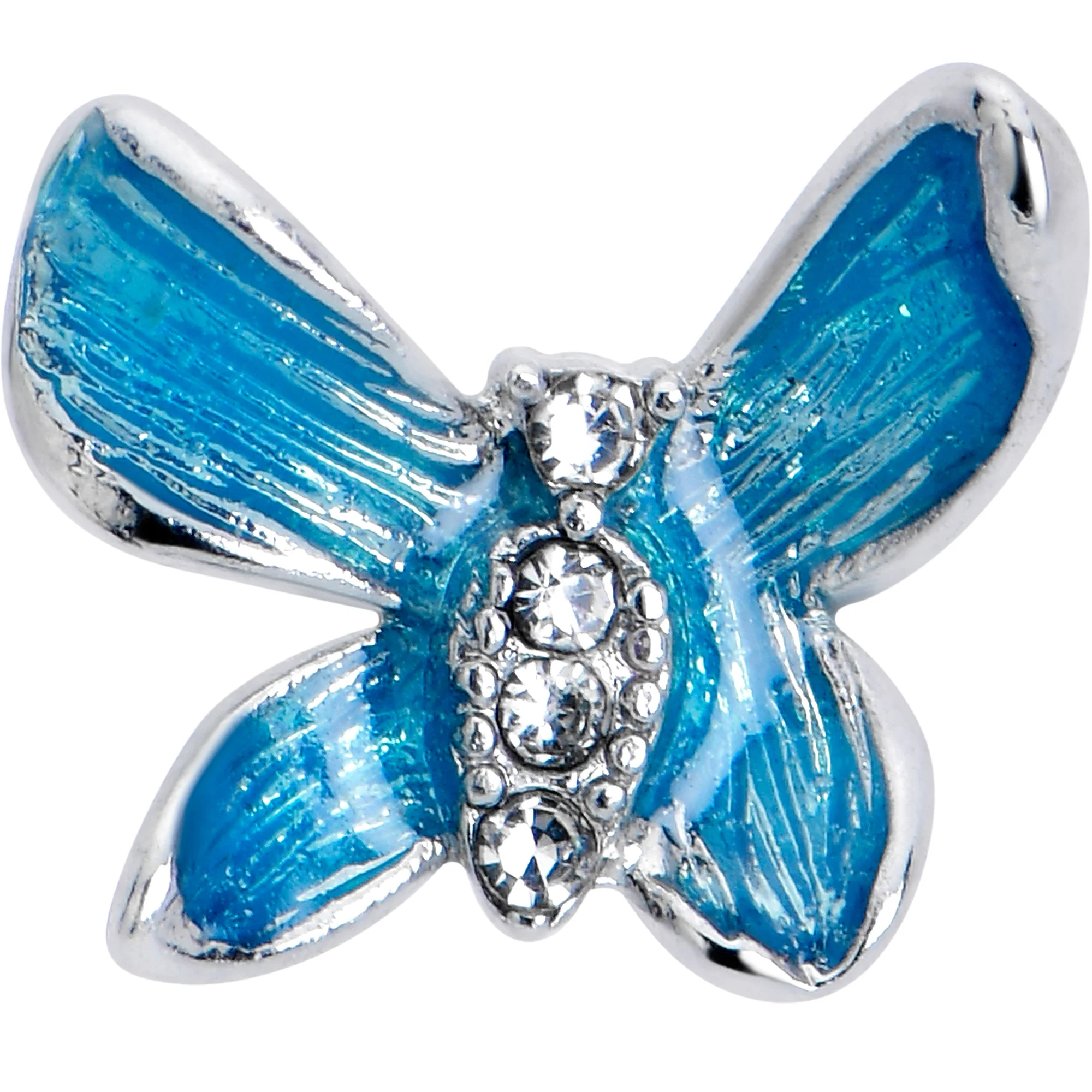 20G 7mm Clear Gem Chunky Butterfly Blue Left Side Nose Screw - Image 2