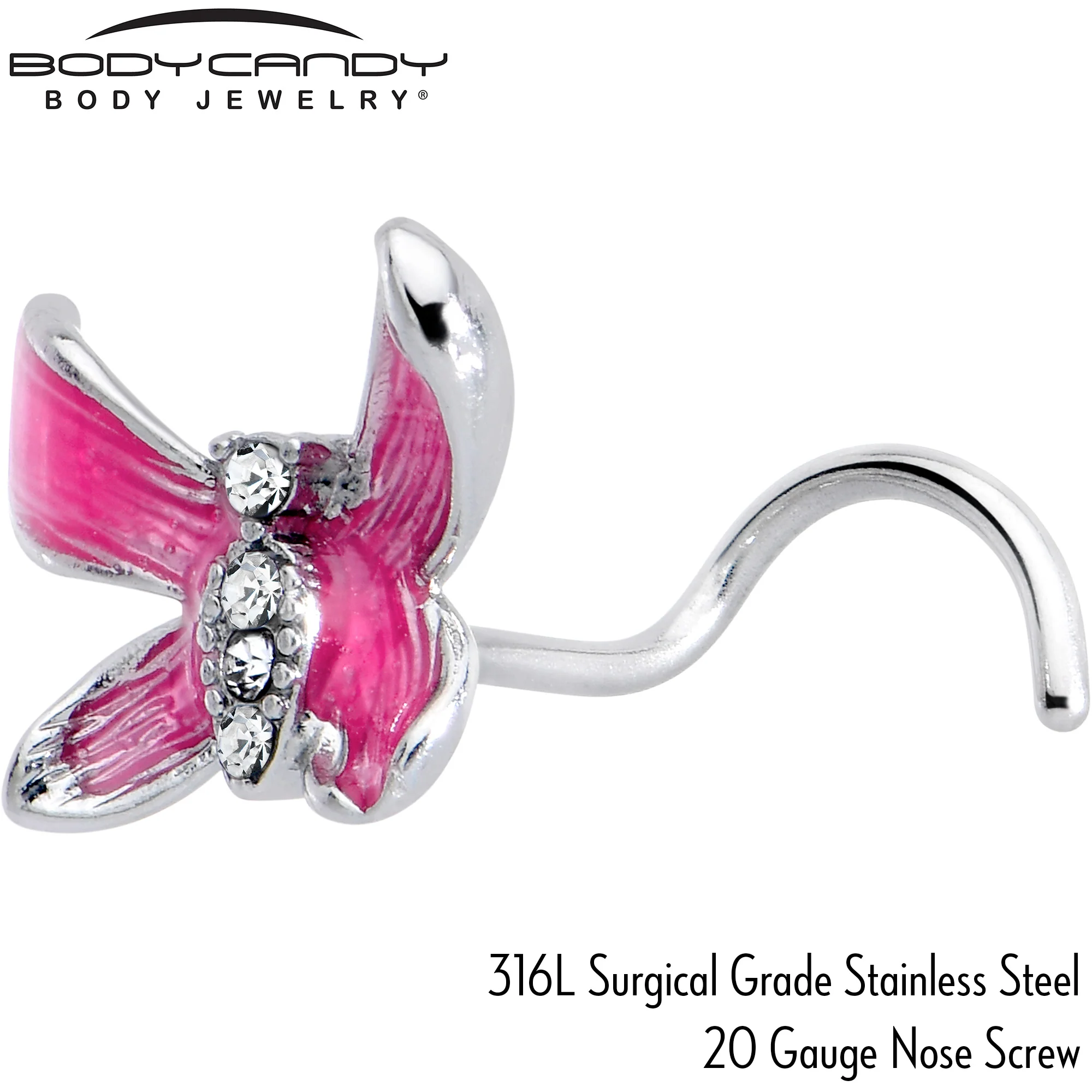 20G 7mm Clear Gem Chunky Butterfly Pink Left Side Nose Screw - Image 4