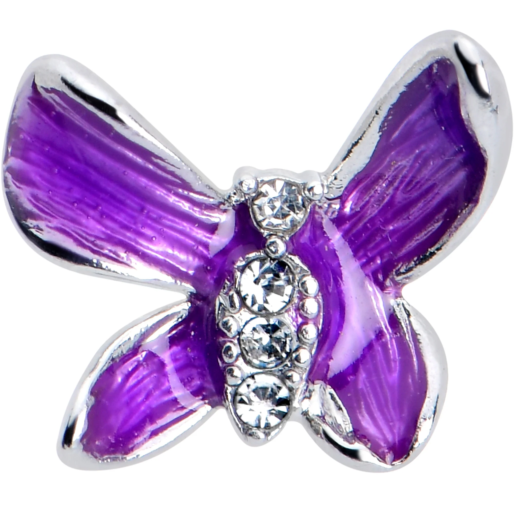 20G 7mm Clear Gem Chunky Butterfly Purple Left Side Nose Screw - Image 2