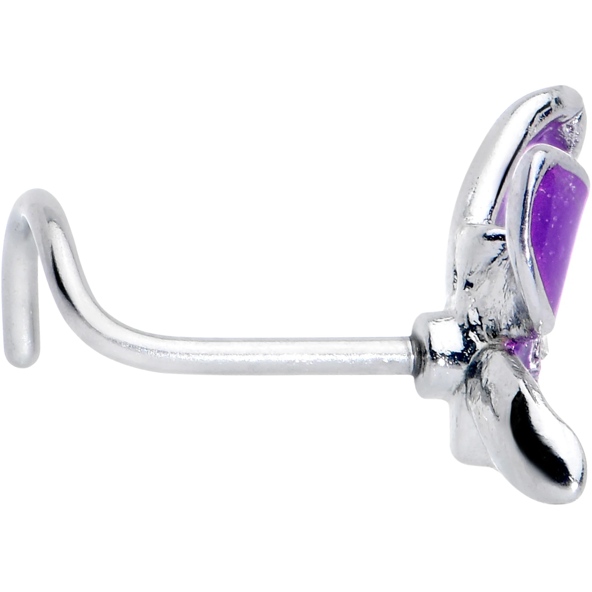 20G 7mm Clear Gem Chunky Butterfly Purple Left Side Nose Screw - Image 3