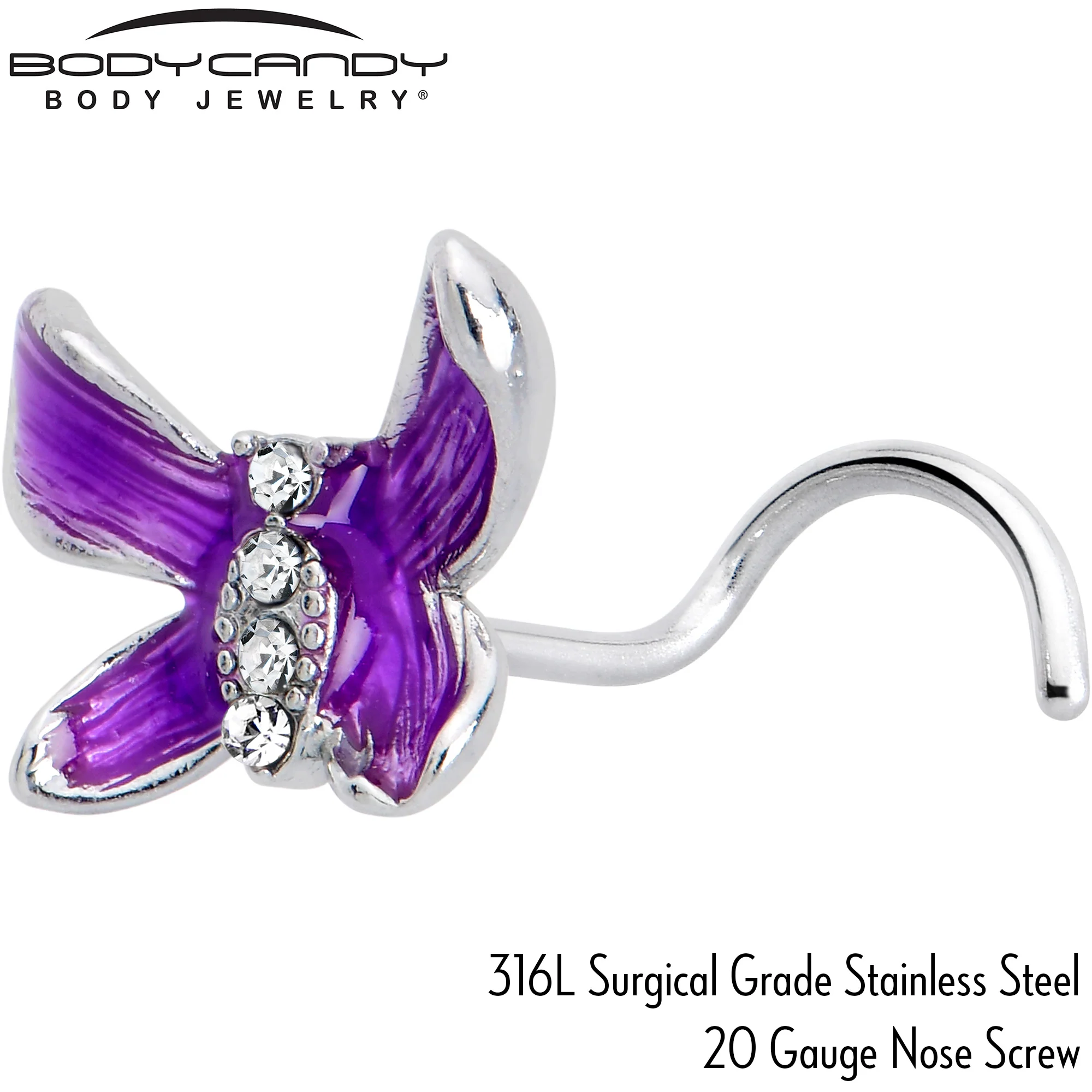 20G 7mm Clear Gem Chunky Butterfly Purple Left Side Nose Screw - Image 4