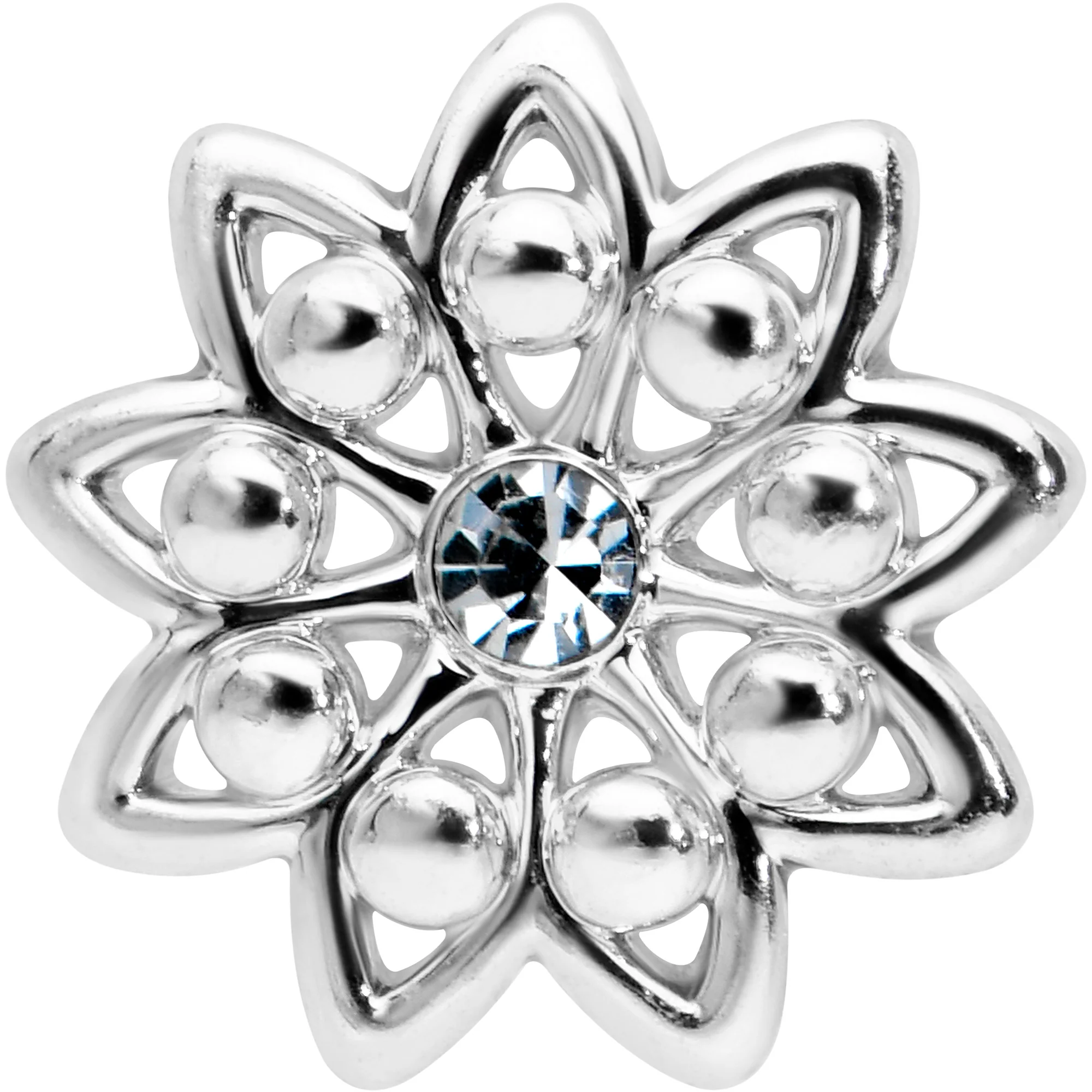 20G 7mm Clear Gem Elegant Starry Flower L Shape Nose Ring - Image 2