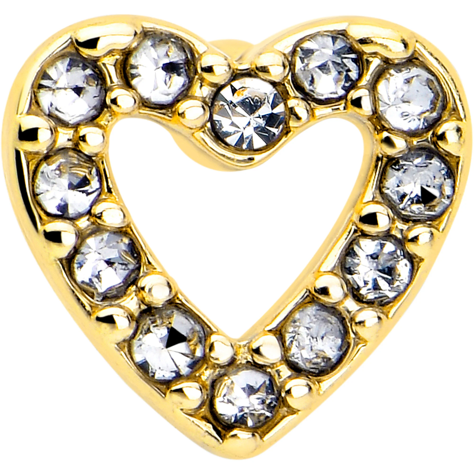 20G 7mm Clear Gem Golden Hollow Paved Heart L Shape Nose Ring - Image 3