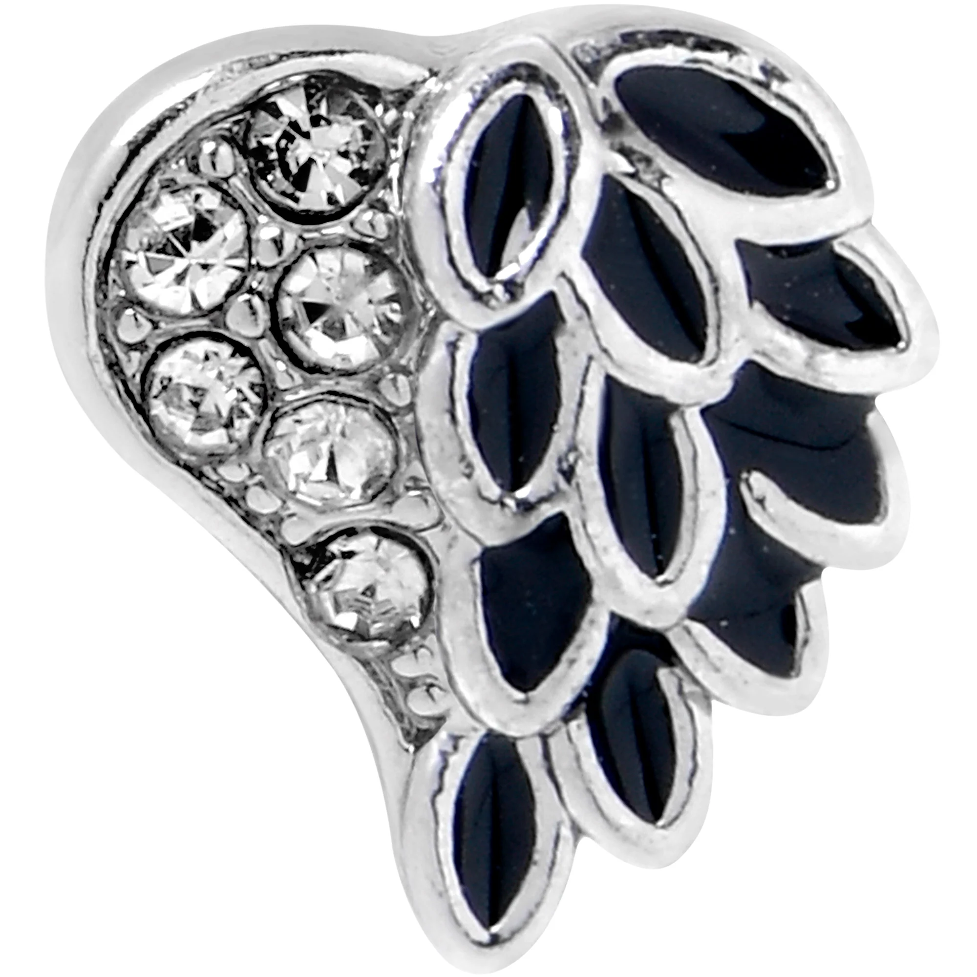 20G 7mm Clear Gem Heavenly Heart Angel Wing Black L Shape Nose Ring - Image 2