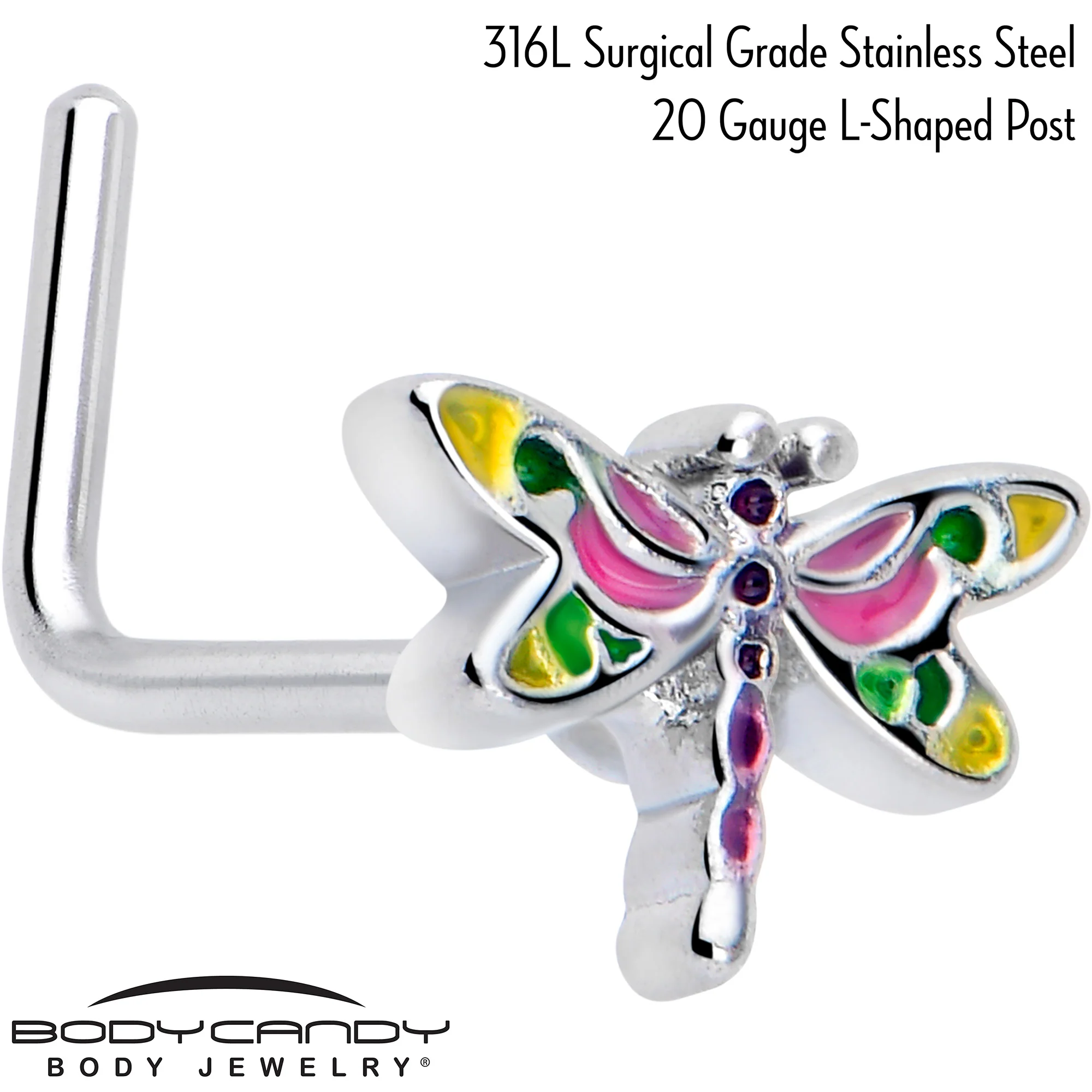 20G 7mm Dragonfly Colors L Shape Nose Ring - Image 2