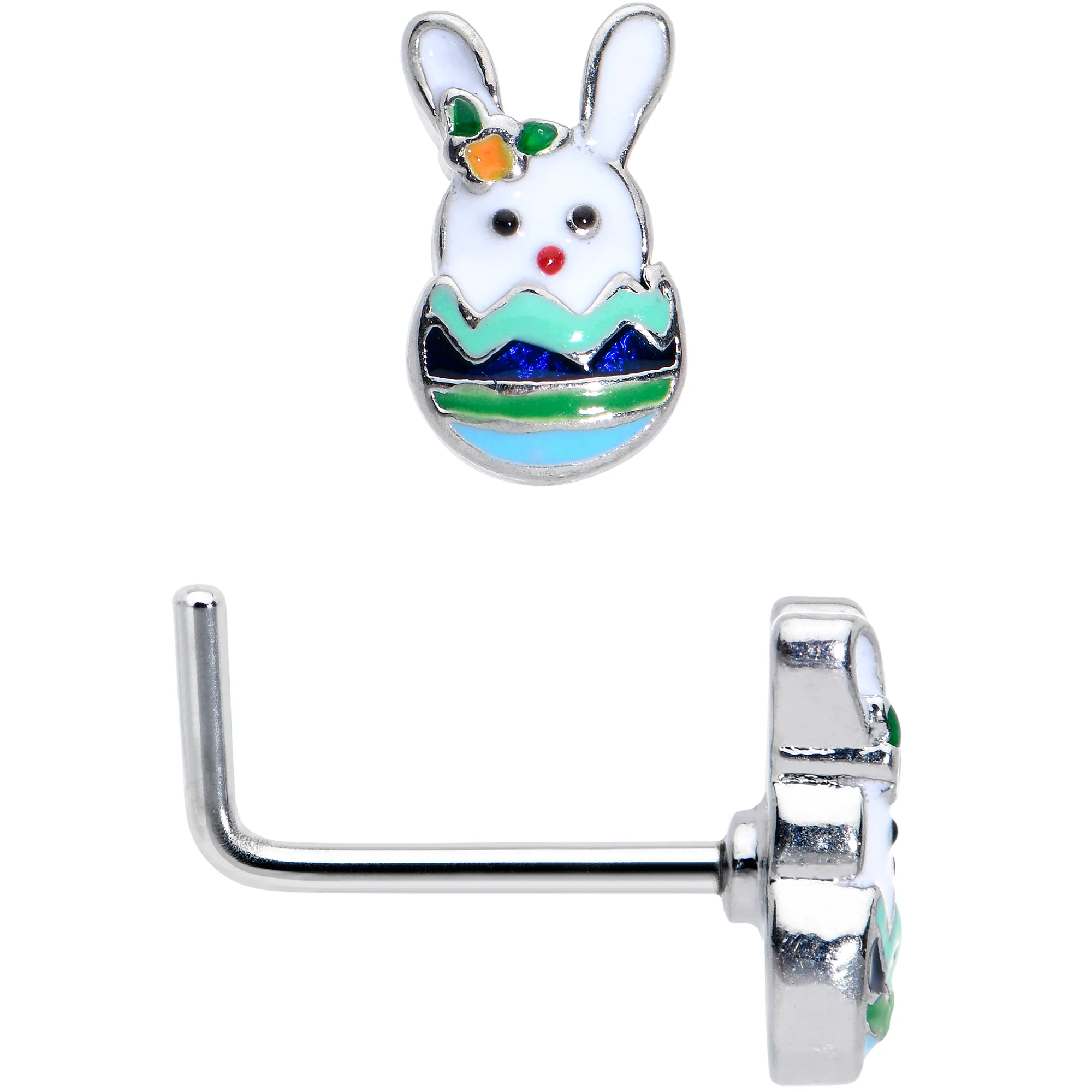 20G 7mm Easter Egg Bunny L Shape Nose Ring - Image 3