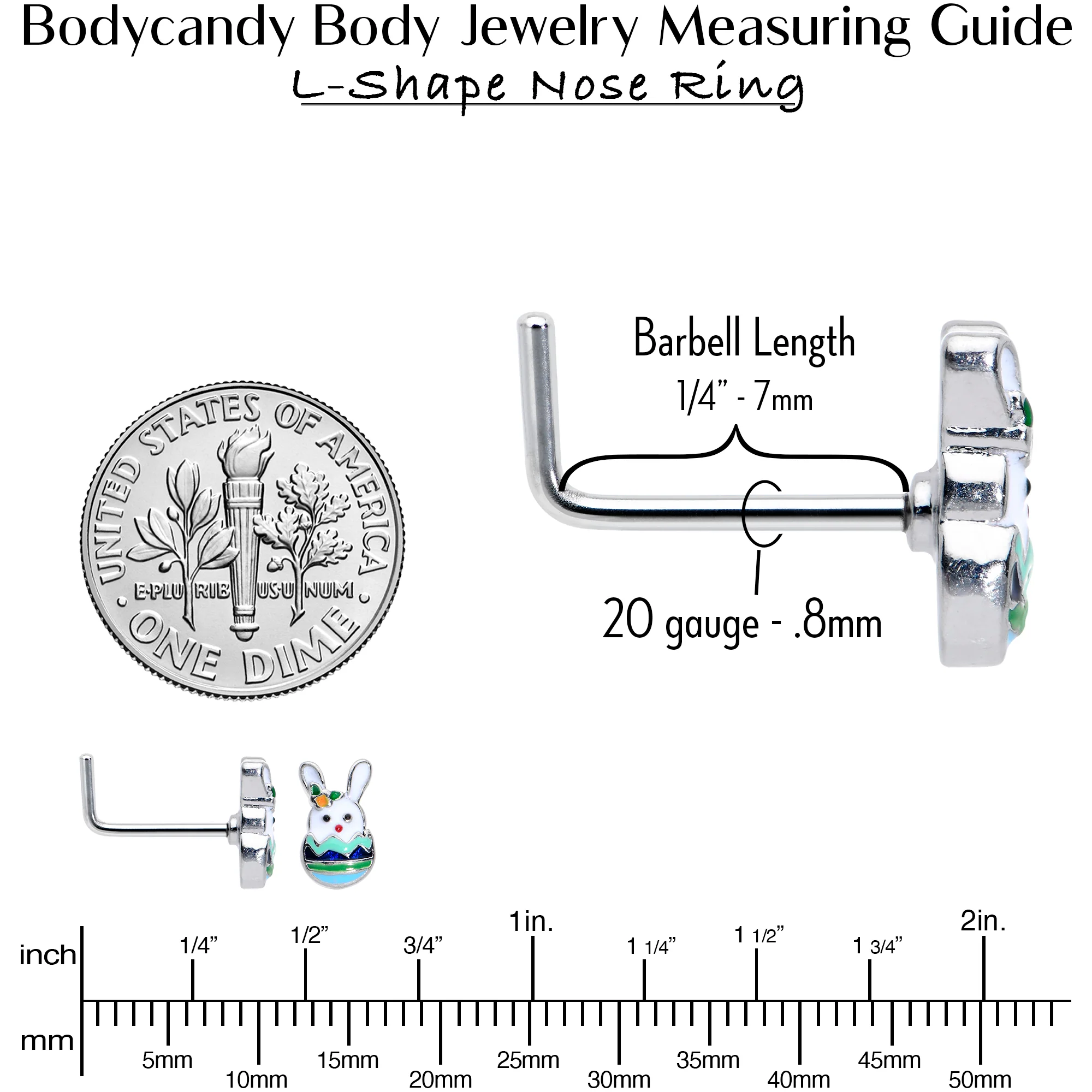 20G 7mm Easter Egg Bunny L Shape Nose Ring - Image 6