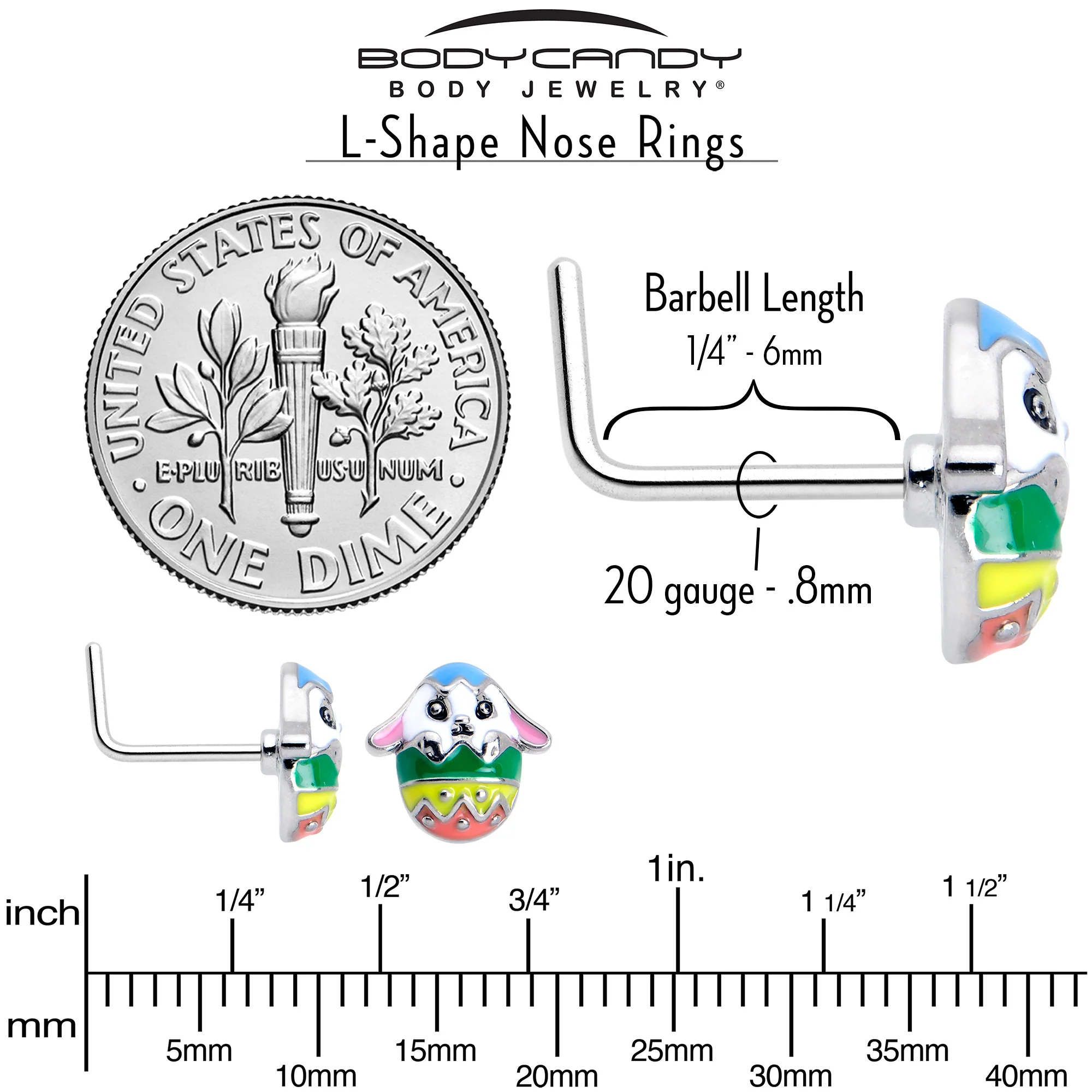 20G 7mm Easter Egg Bunny L Shape Nose Ring Set of 3 - Image 6