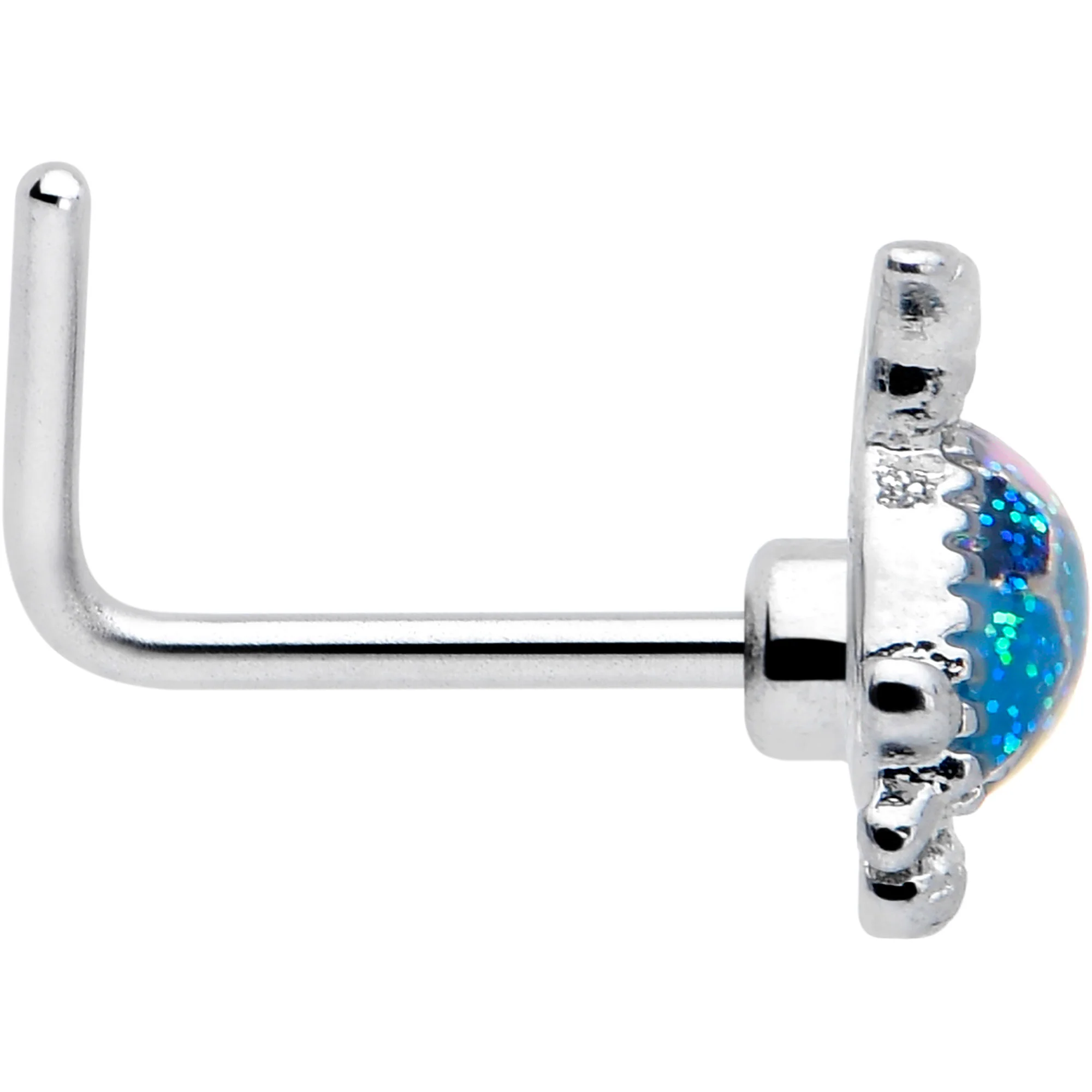 20G 7mm Glitter Turtle L Shape Nose Ring - Image 4