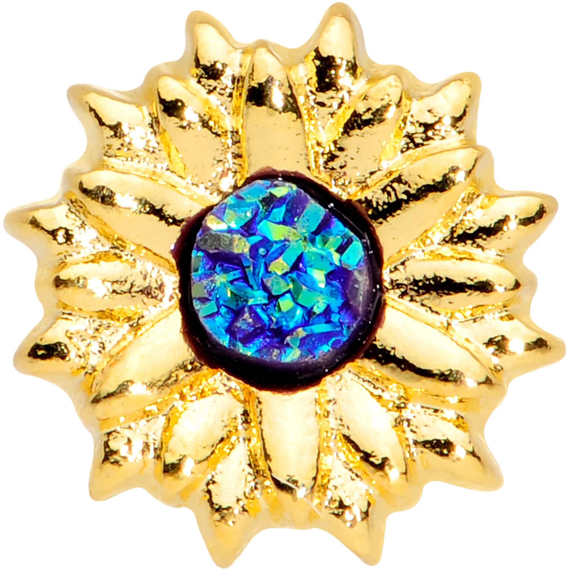 20G 7mm Gold Tone Blue Center Sunflower Nose Screw - Image 3