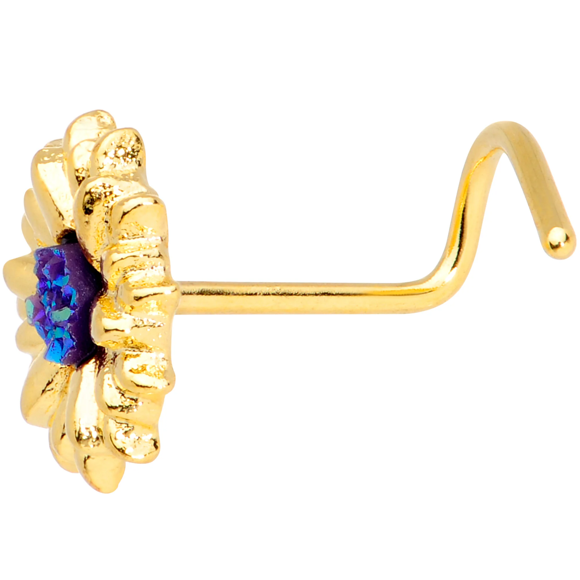 20G 7mm Gold Tone Blue Center Sunflower Nose Screw - Image 4