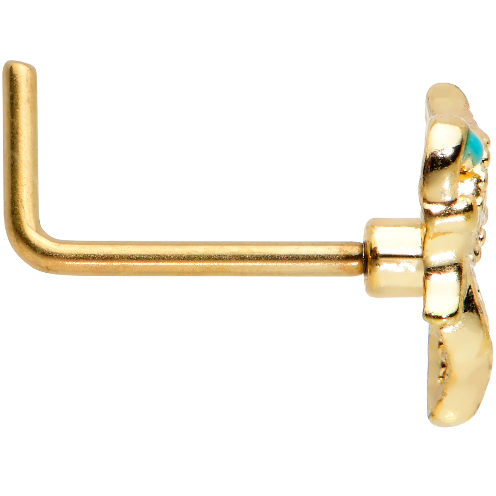 20G 7mm Gold Tone Hearts Butterfly L Shape Nose Ring - Image 3