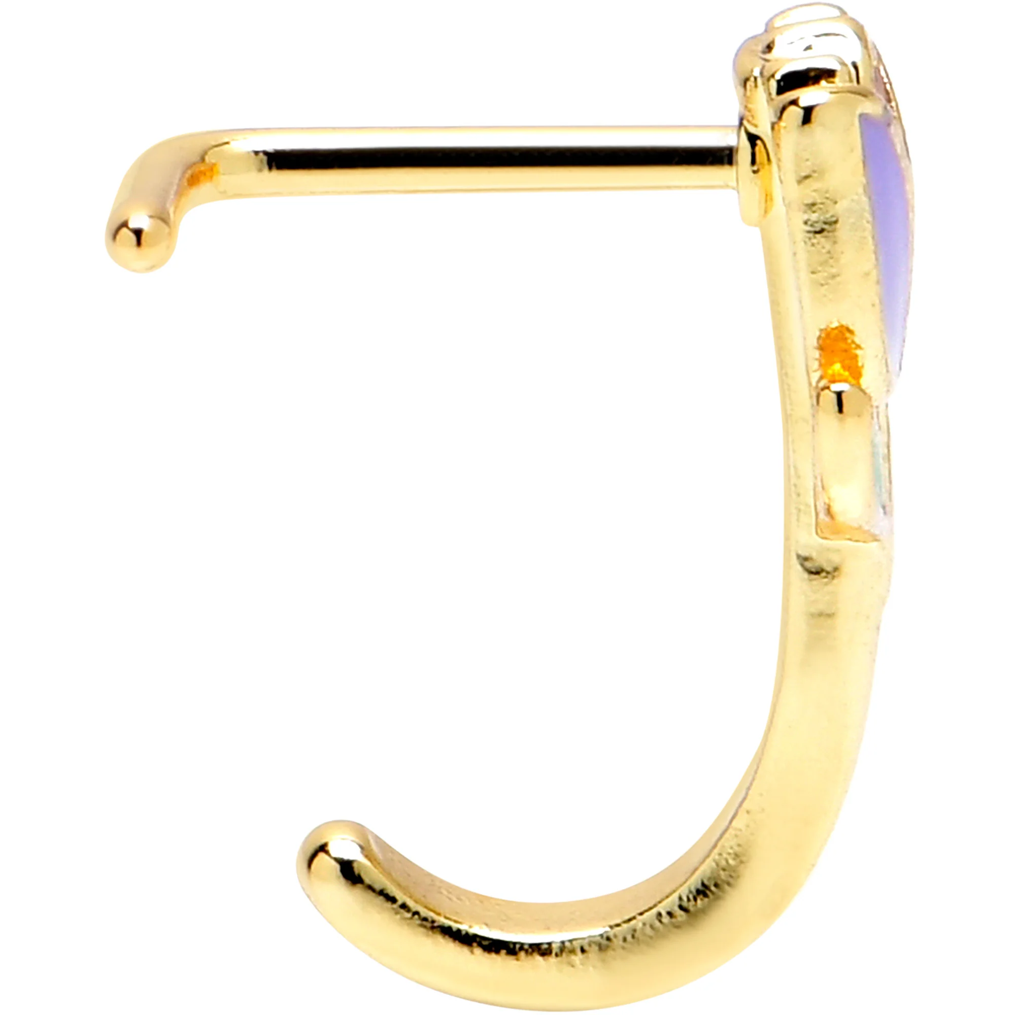 20G 7mm Gold Tone Purple Tulip Flower Faux Hoop L Shape Nose Ring - Image 3