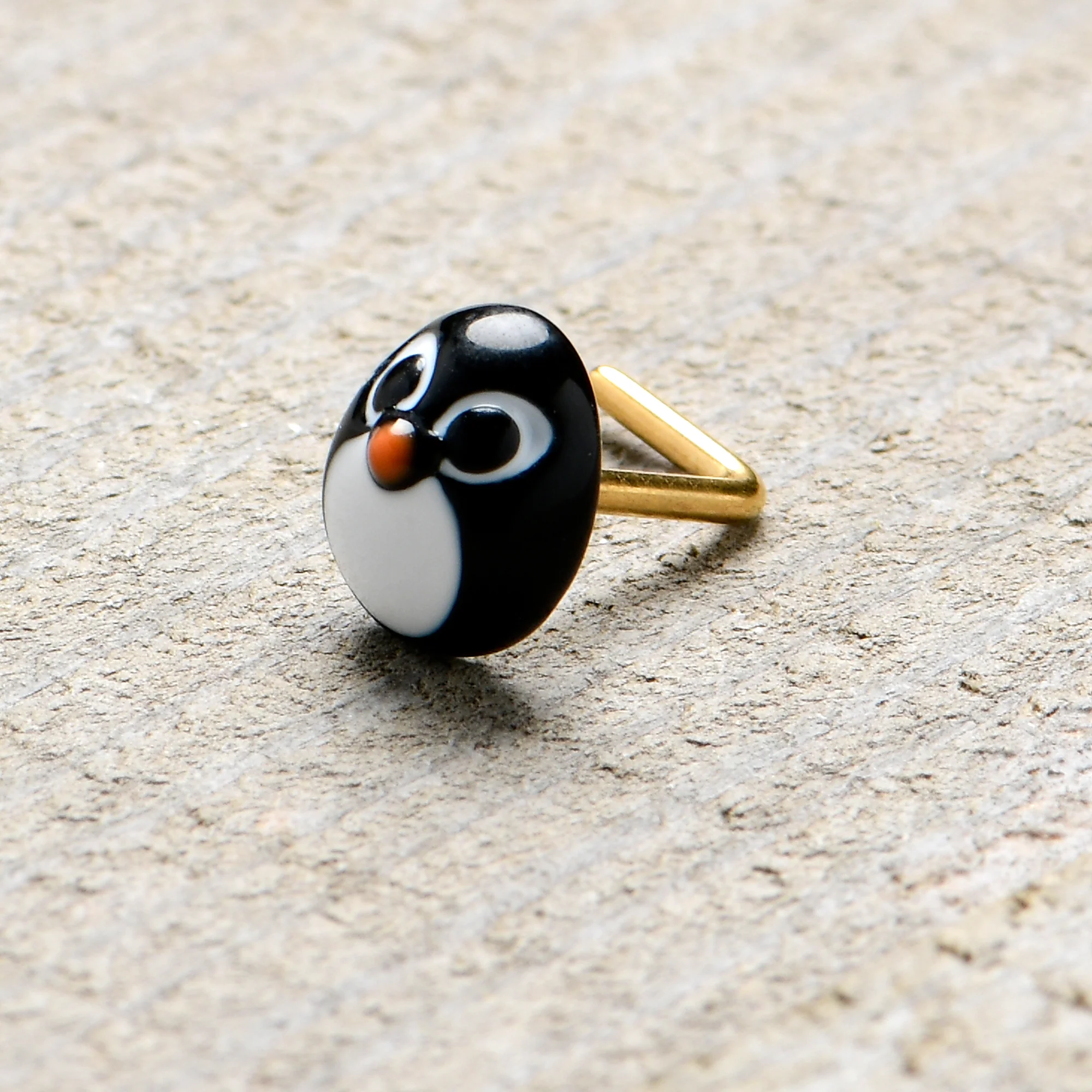20G 7mm Gold Tone Round Penguin Face Holiday  L Shape Nose Ring - Image 6