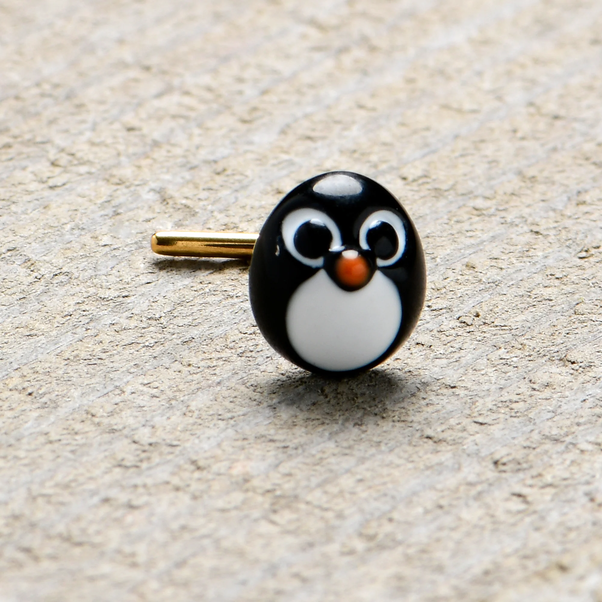 20G 7mm Gold Tone Round Penguin Face Holiday  L Shape Nose Ring - Image 8