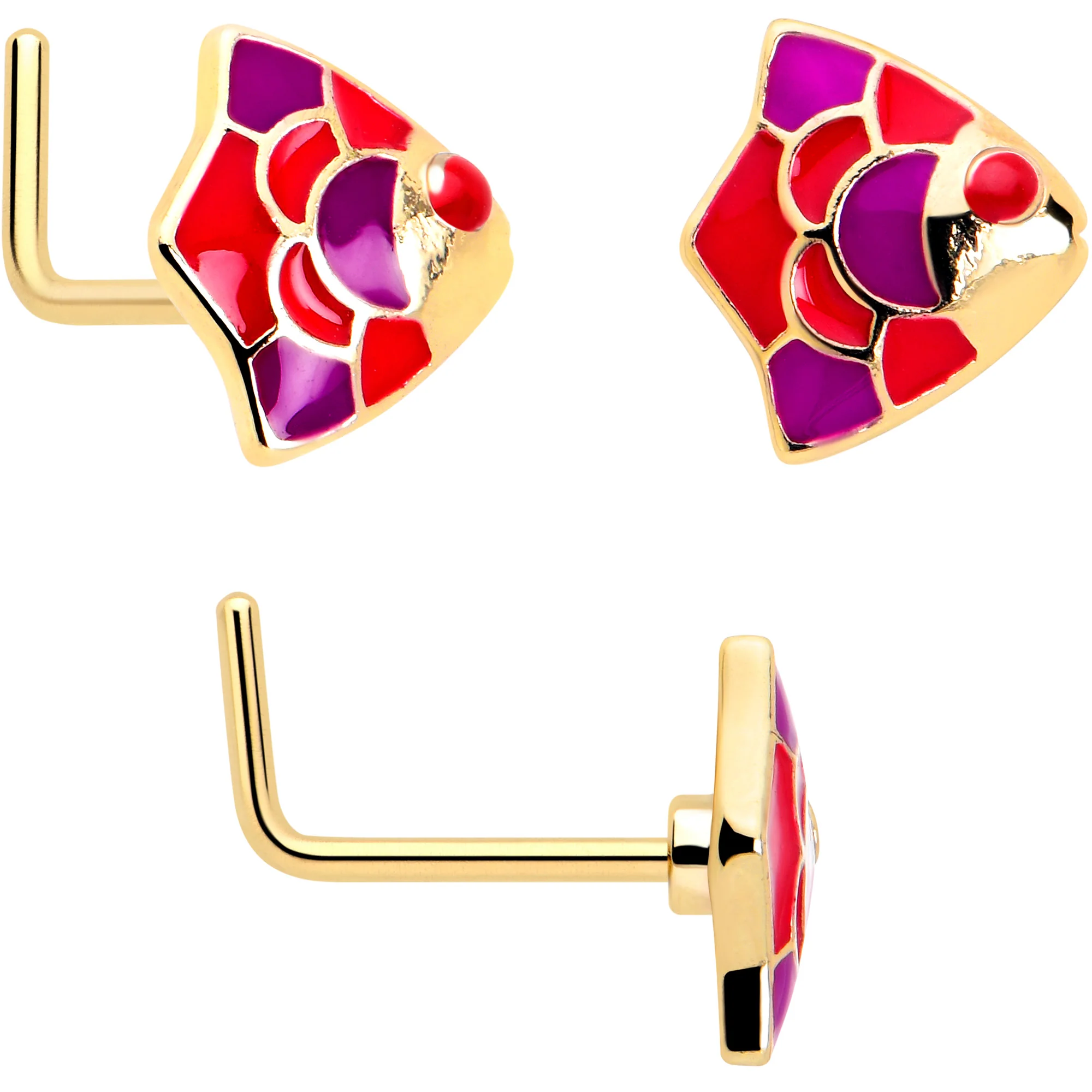 20G 7mm Gold Tone Tropical Fish L Shape Nose Ring Set of 3 - Image 4