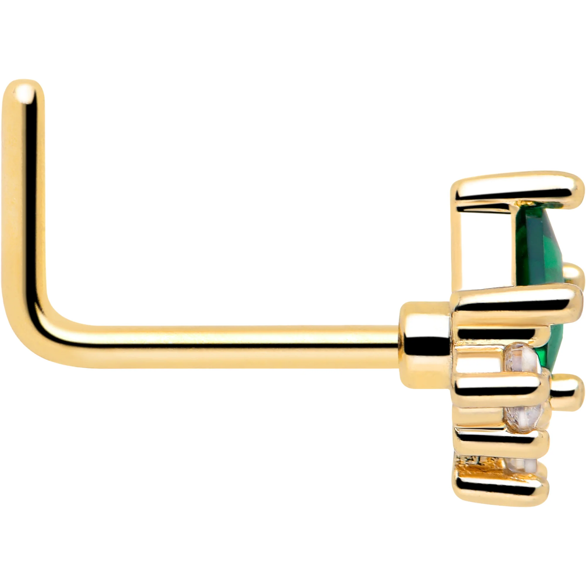 20G 7mm Green CZ Gem Gold Tone Rhombus Riot L Shape Nose Ring - Image 4