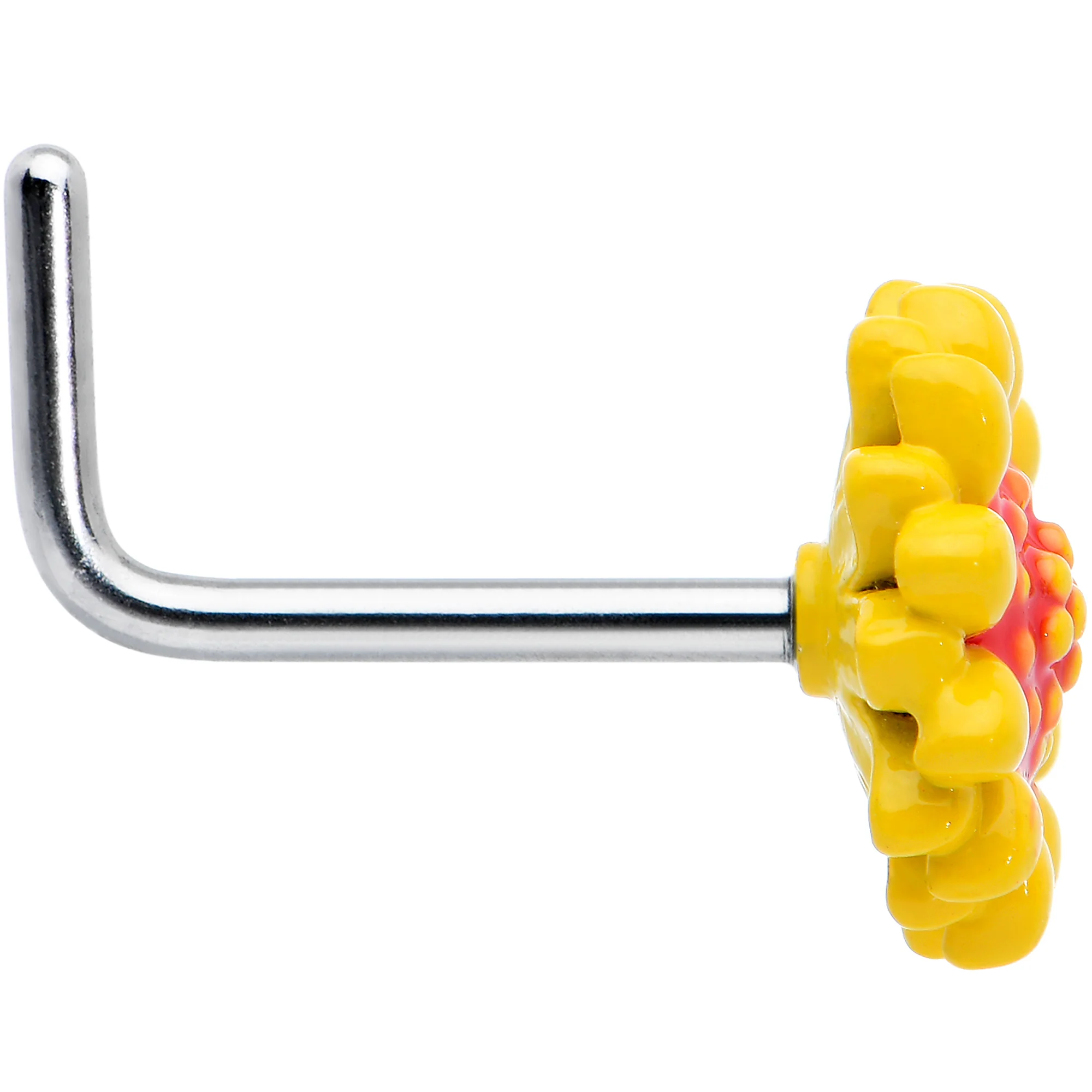 20G 7mm Happy Yellow Sunflower L Shape Nose Ring - Image 3