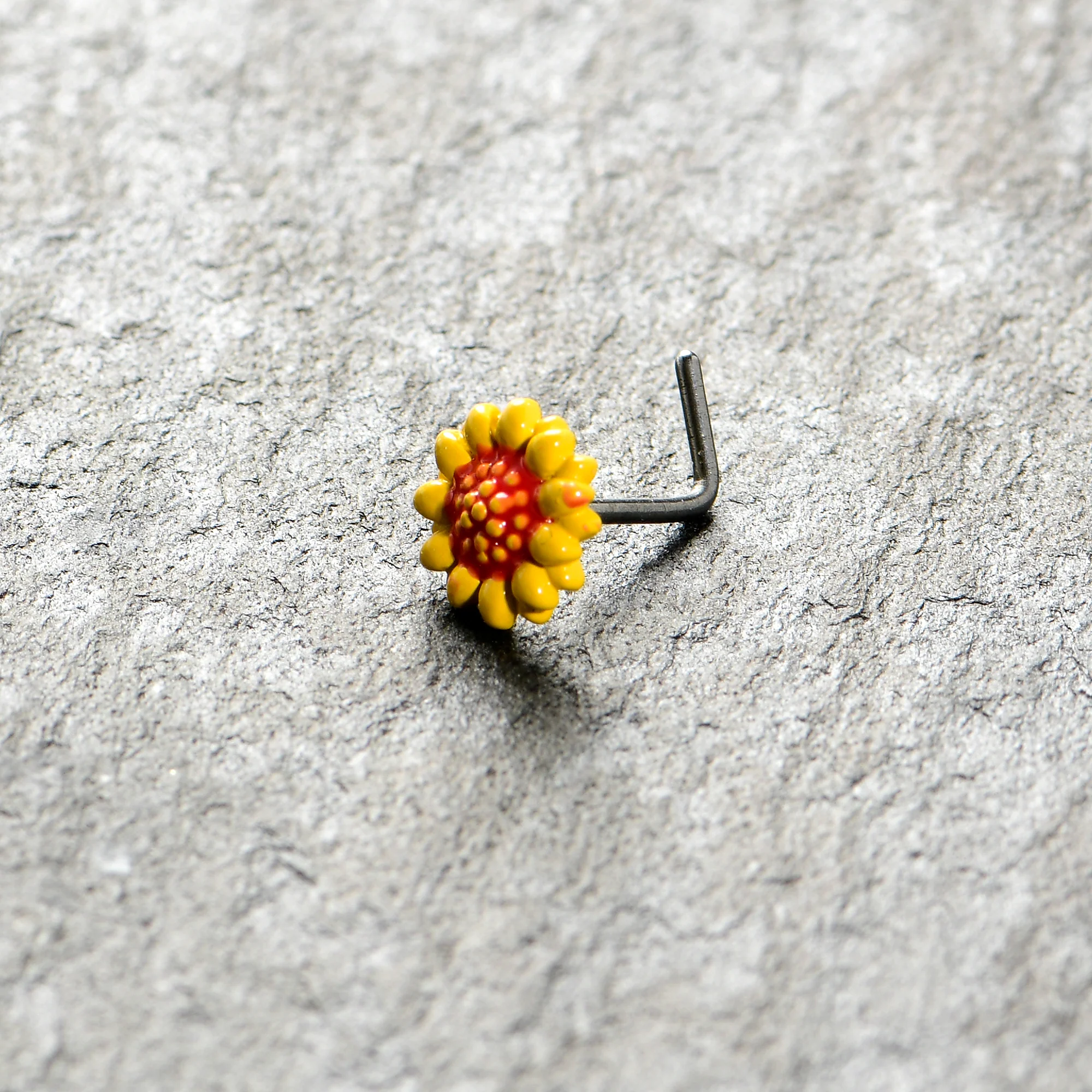 20G 7mm Happy Yellow Sunflower L Shape Nose Ring - Image 7