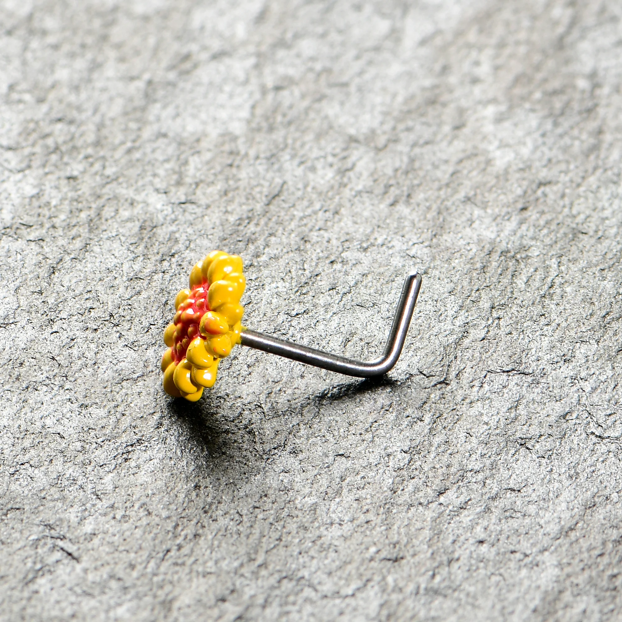 20G 7mm Happy Yellow Sunflower L Shape Nose Ring - Image 8