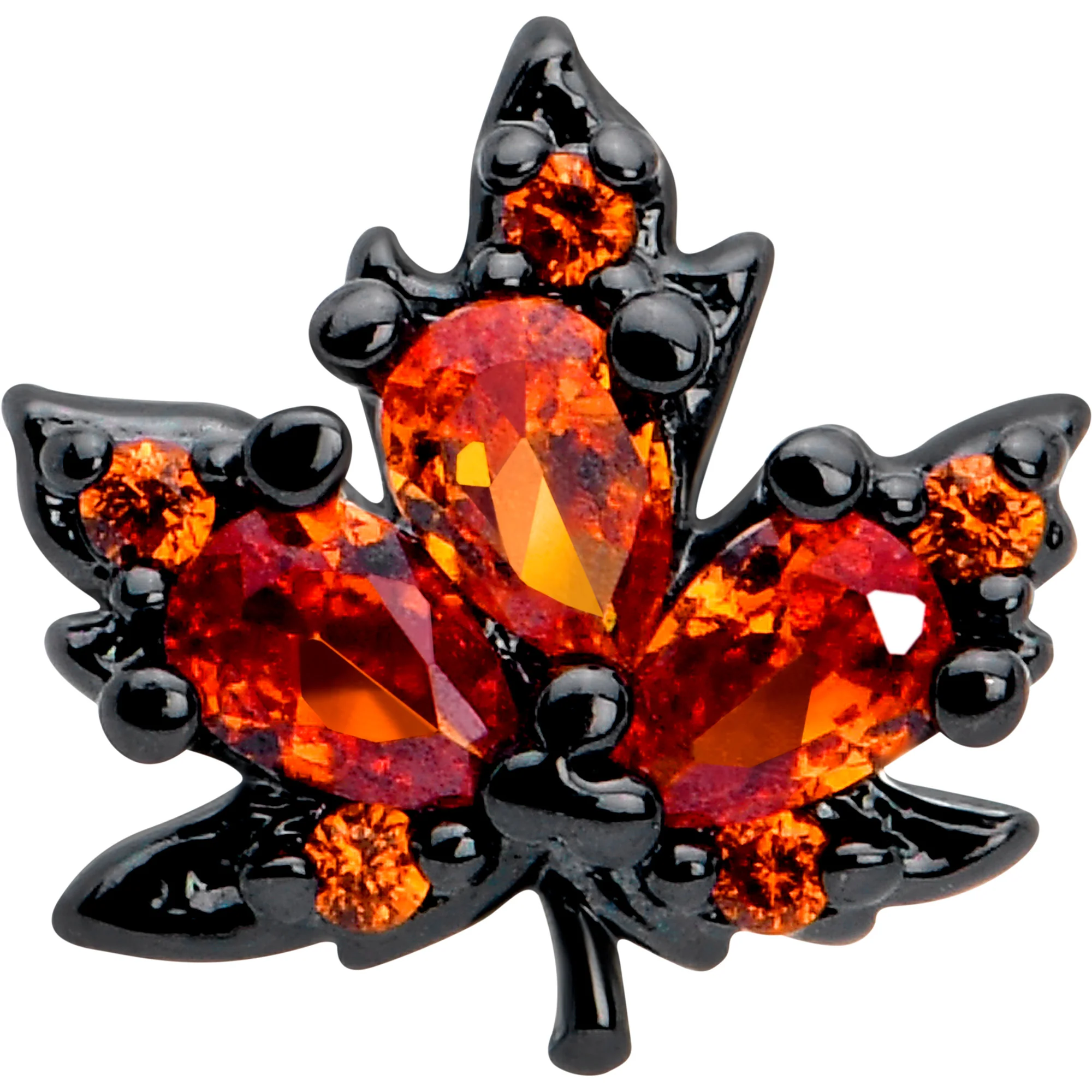 20G 7mm Orange CZ Gem Black Autumn Leaf L Shape Nose Ring - Image 3