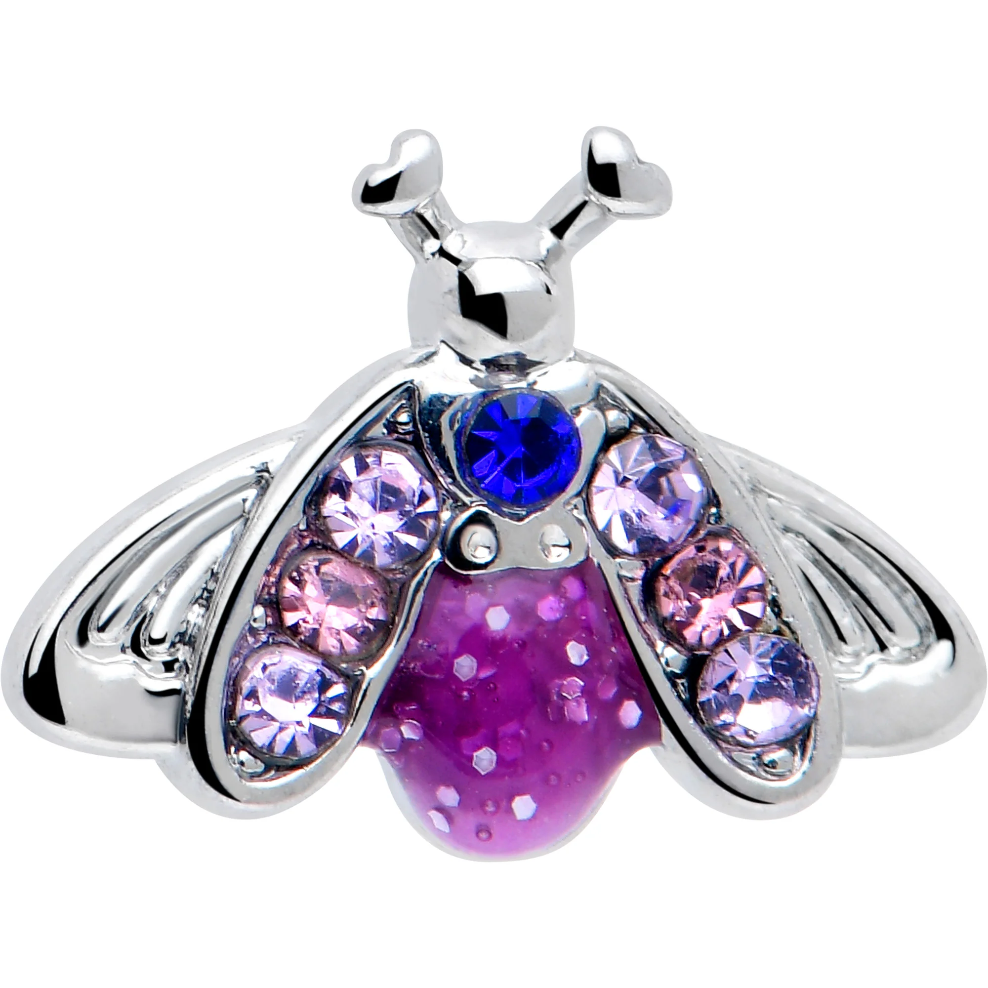 20G 7mm Pink Blue Gem Beautiful Insect L Shape Nose Ring - Image 3
