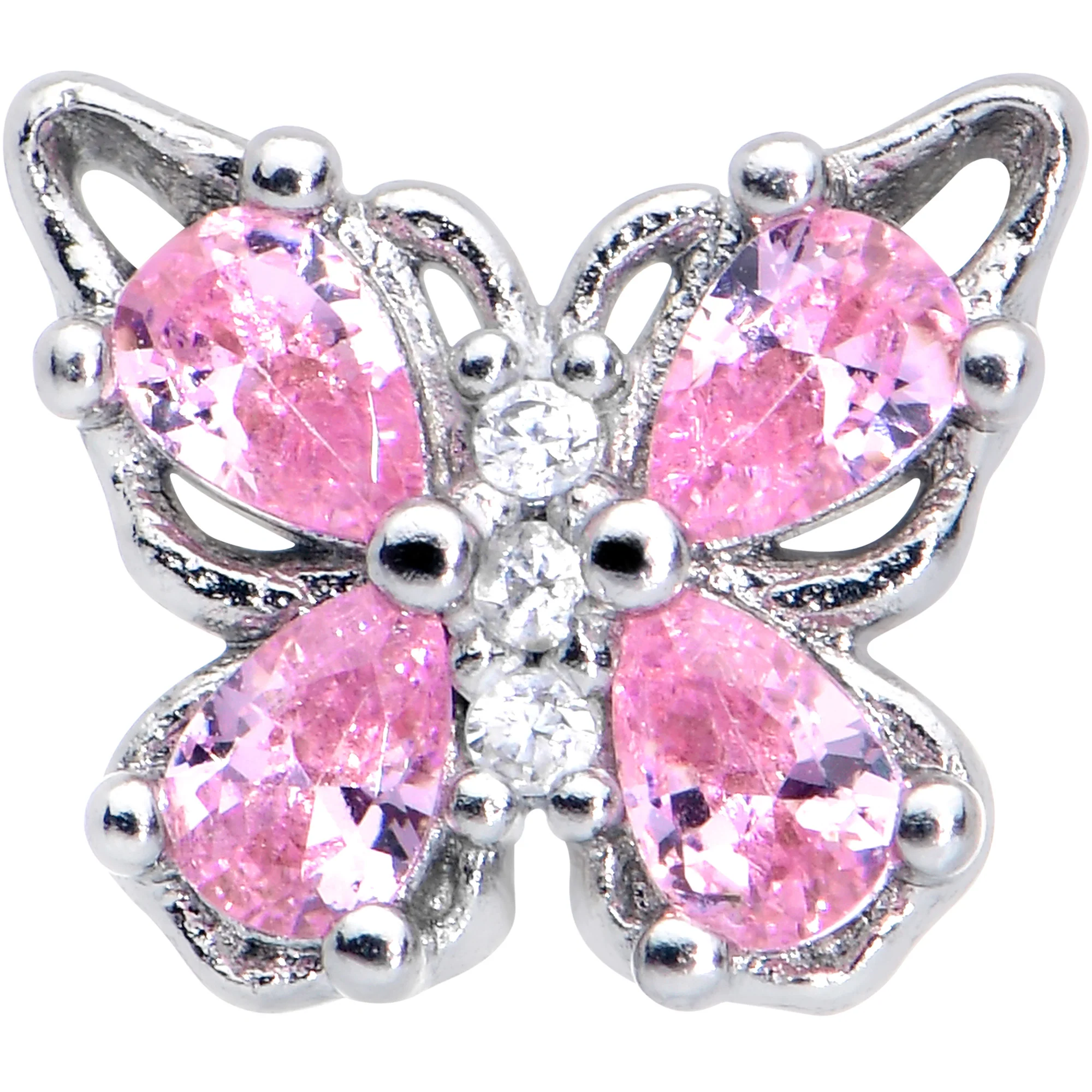 20G 7mm Pink Gem Baroque Beauty Butterfly Left Side Nose Screw - Image 3