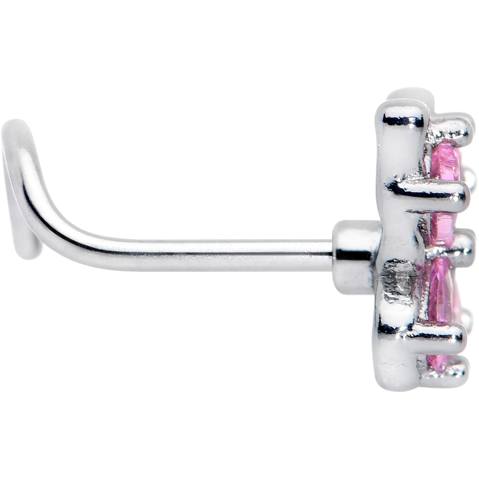 20G 7mm Pink Gem Baroque Beauty Butterfly Left Side Nose Screw - Image 4