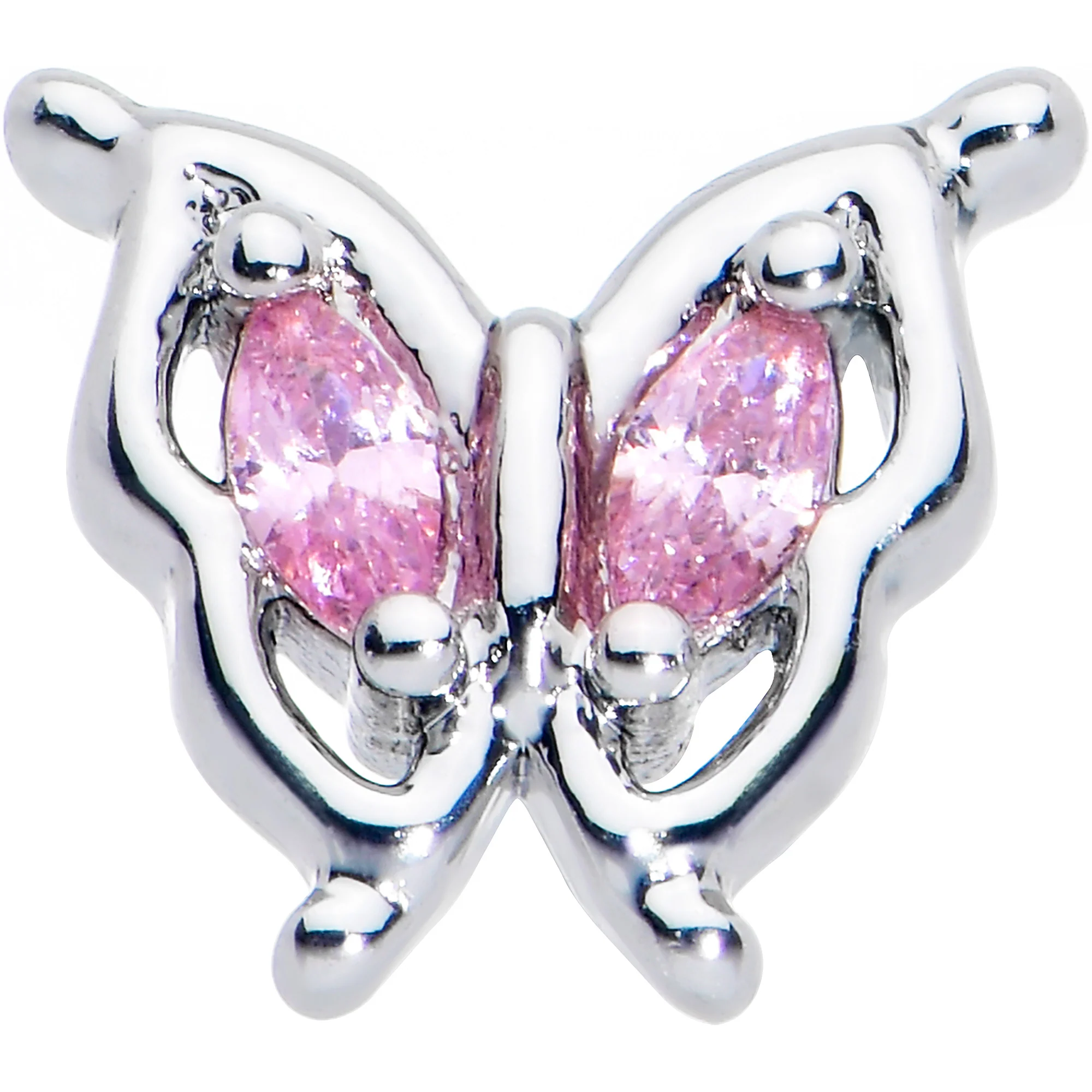 20G 7mm Pink Gem Fancy Fab Butterfly L Shape Nose Ring - Image 2