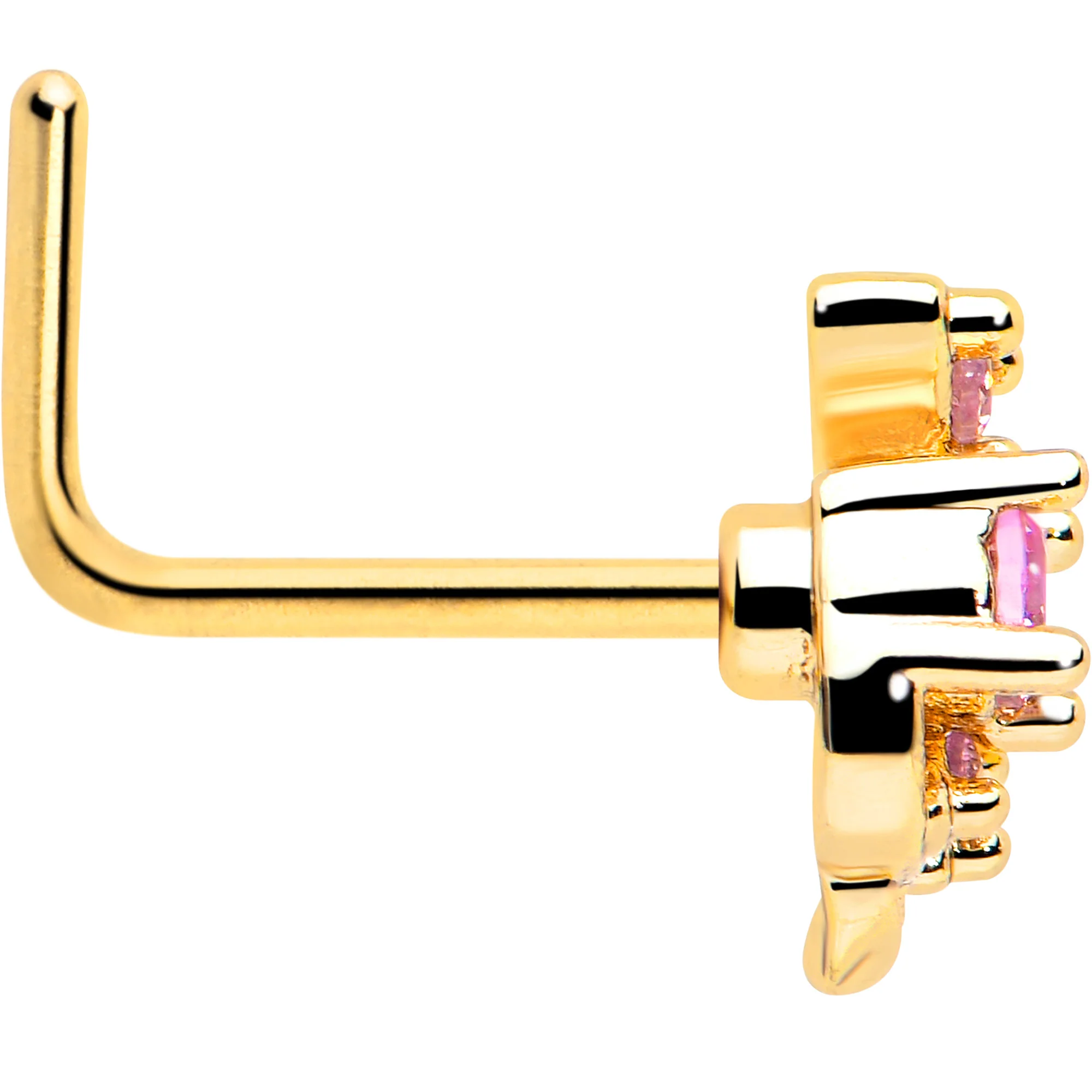 20G 7mm Pink Gem Gold Tone Twining Vine L Shape Nose Ring - Image 4