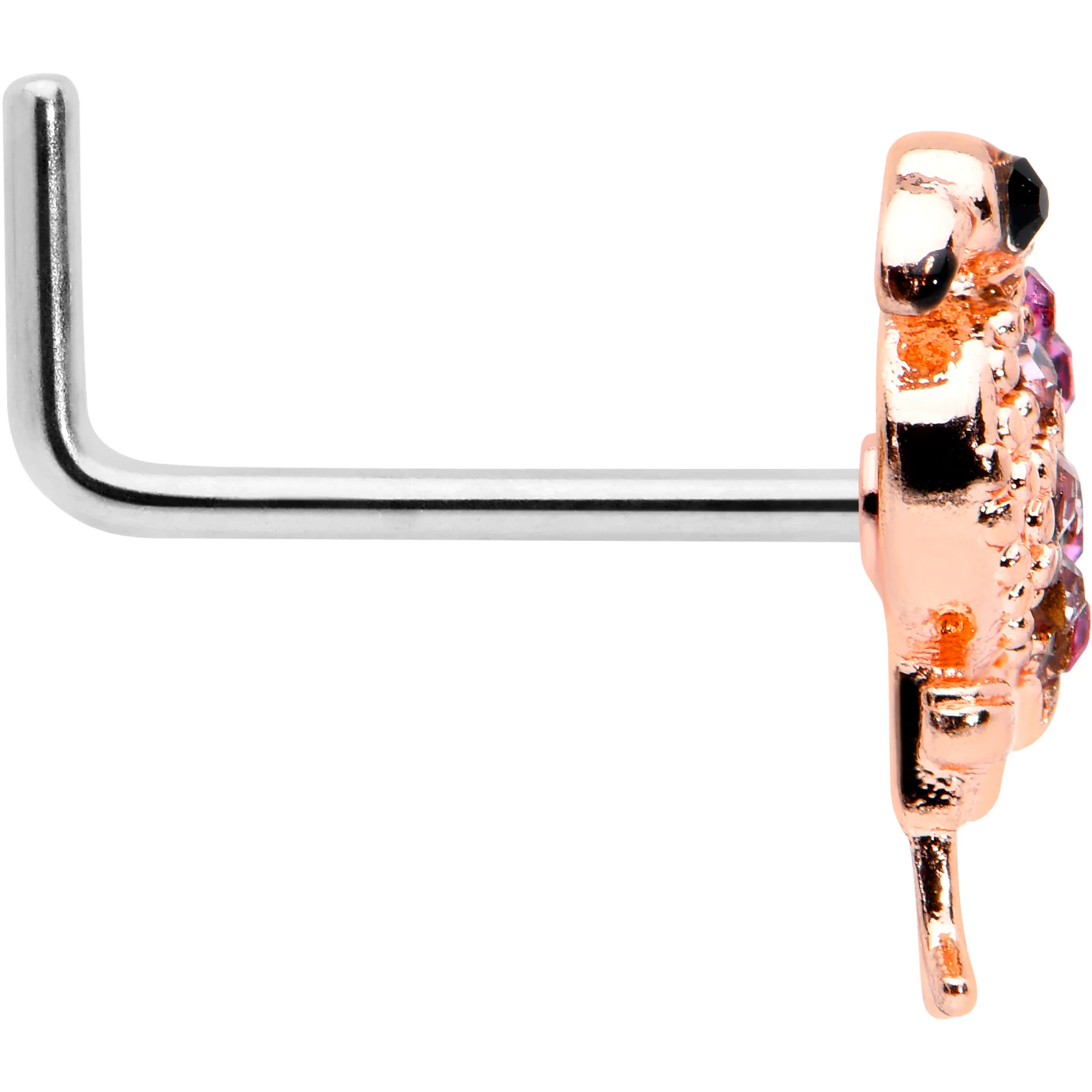 20G 7mm Pink Gem Rosy Fashion Flamingo L Shape Nose Ring - Image 3