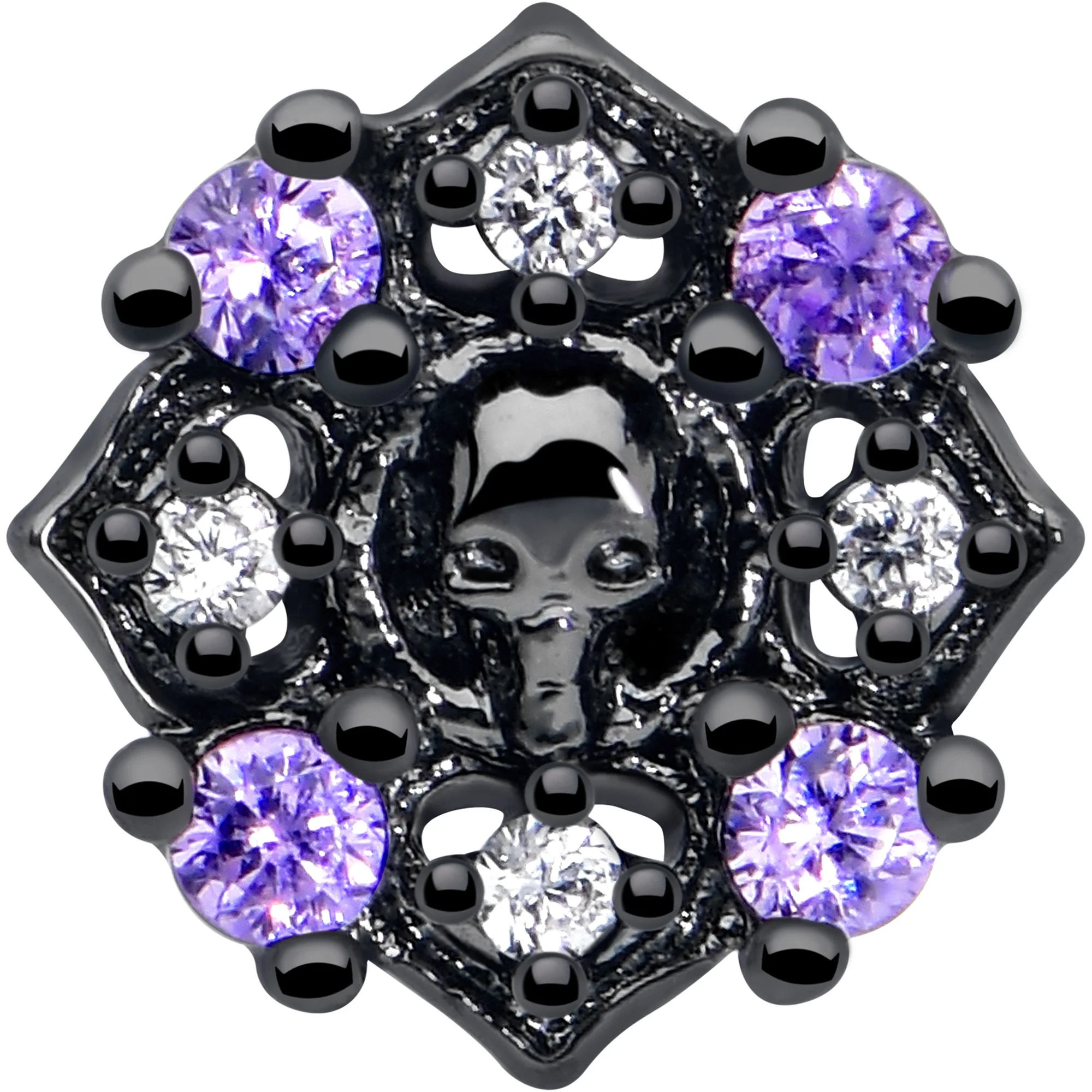 20G 7mm Pink Gem Skull Cross L Shape Nose Ring - Image 3