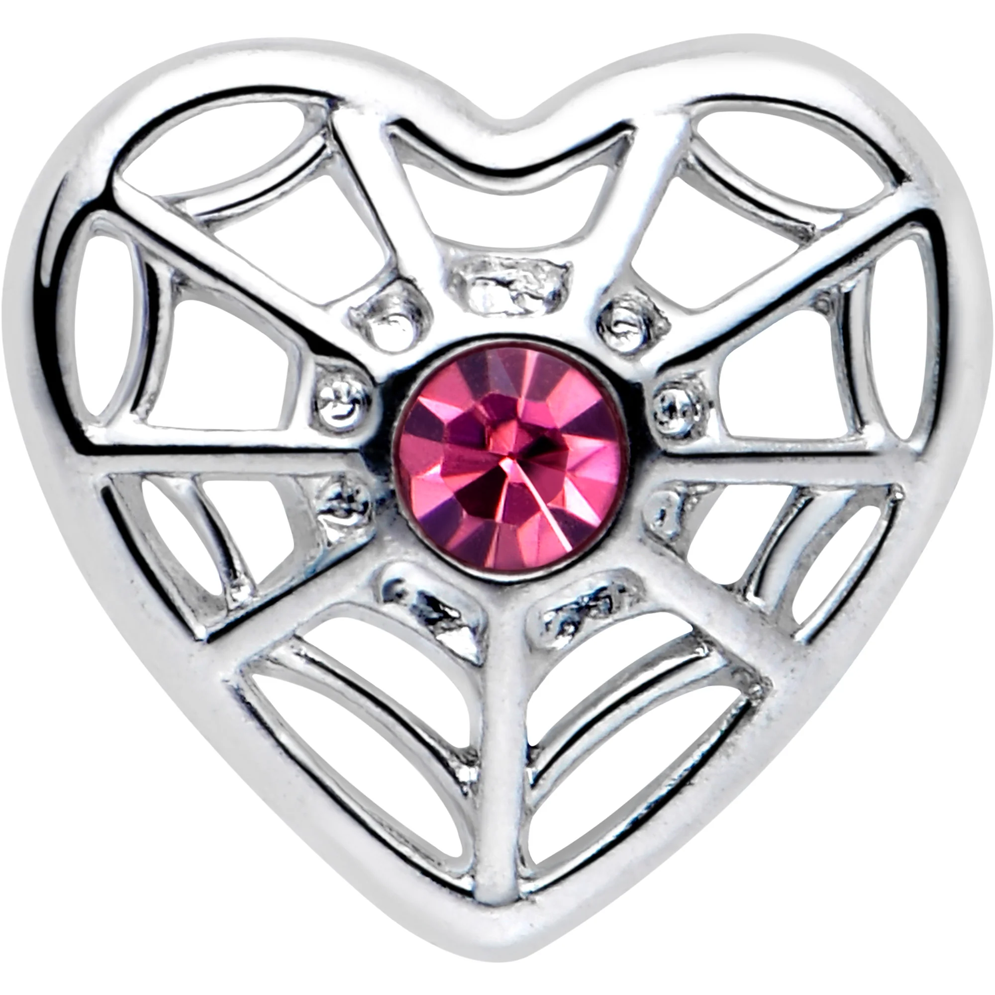 20G 7mm Pink Gem Spiderweb Heart Love L Shape Nose Ring - Image 3