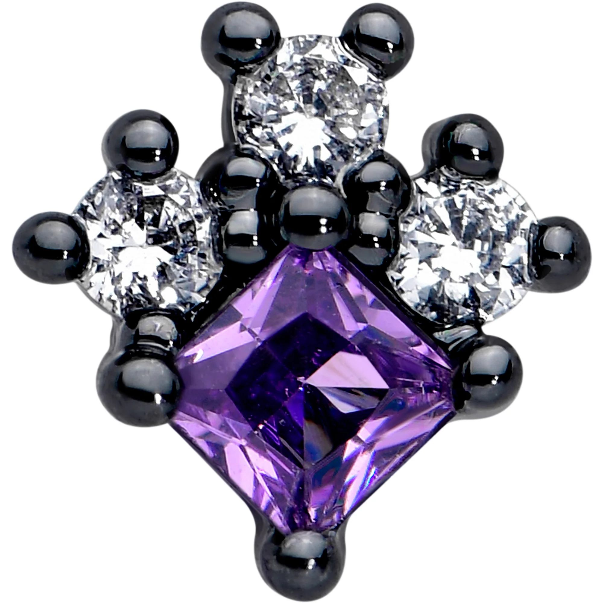 20G 7mm Purple CZ Gem Black Rhombus Riot L Shape Nose Ring - Image 3