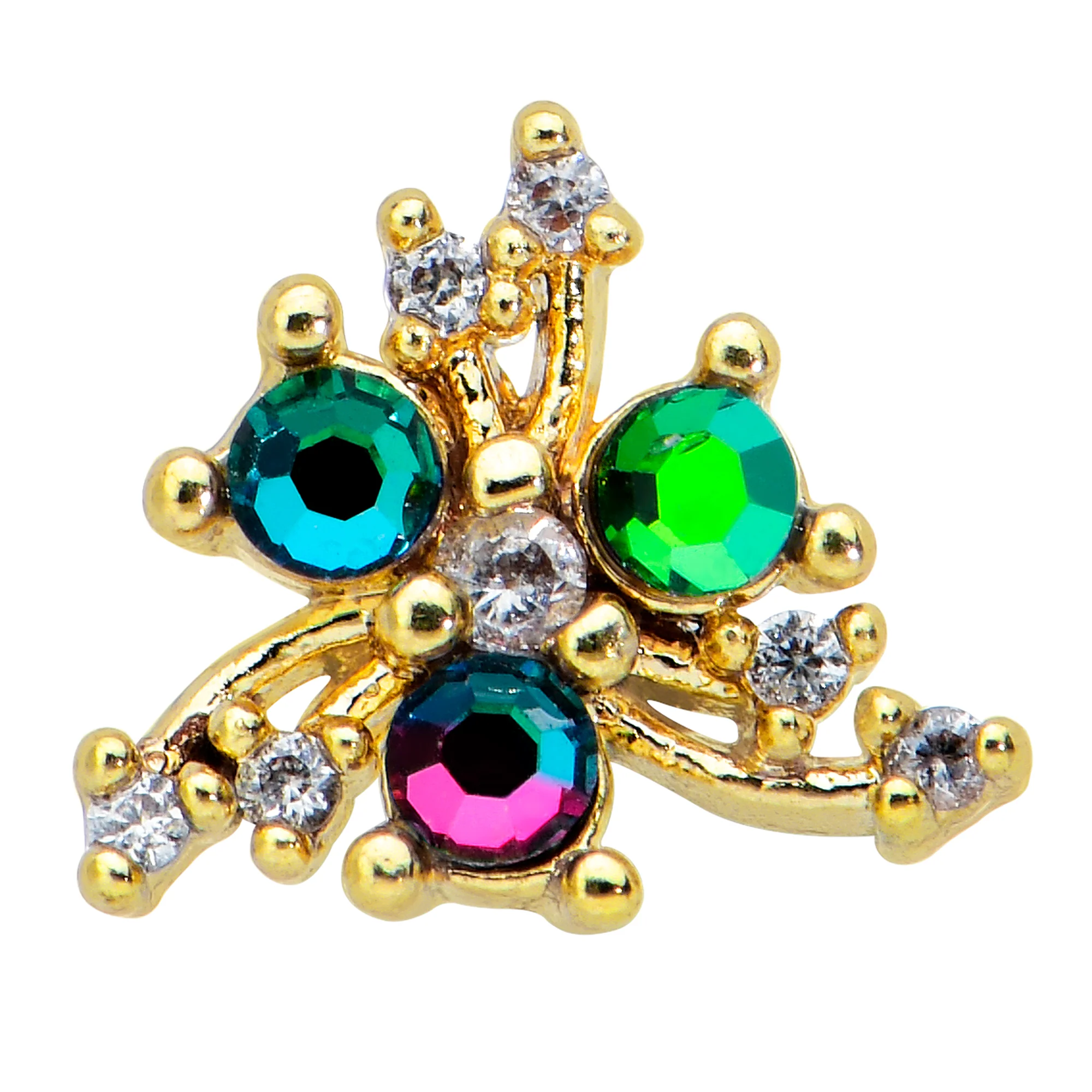 20G 7mm Purple Tourmaline Gold Tone Spray L Shape Nose Ring - Image 2