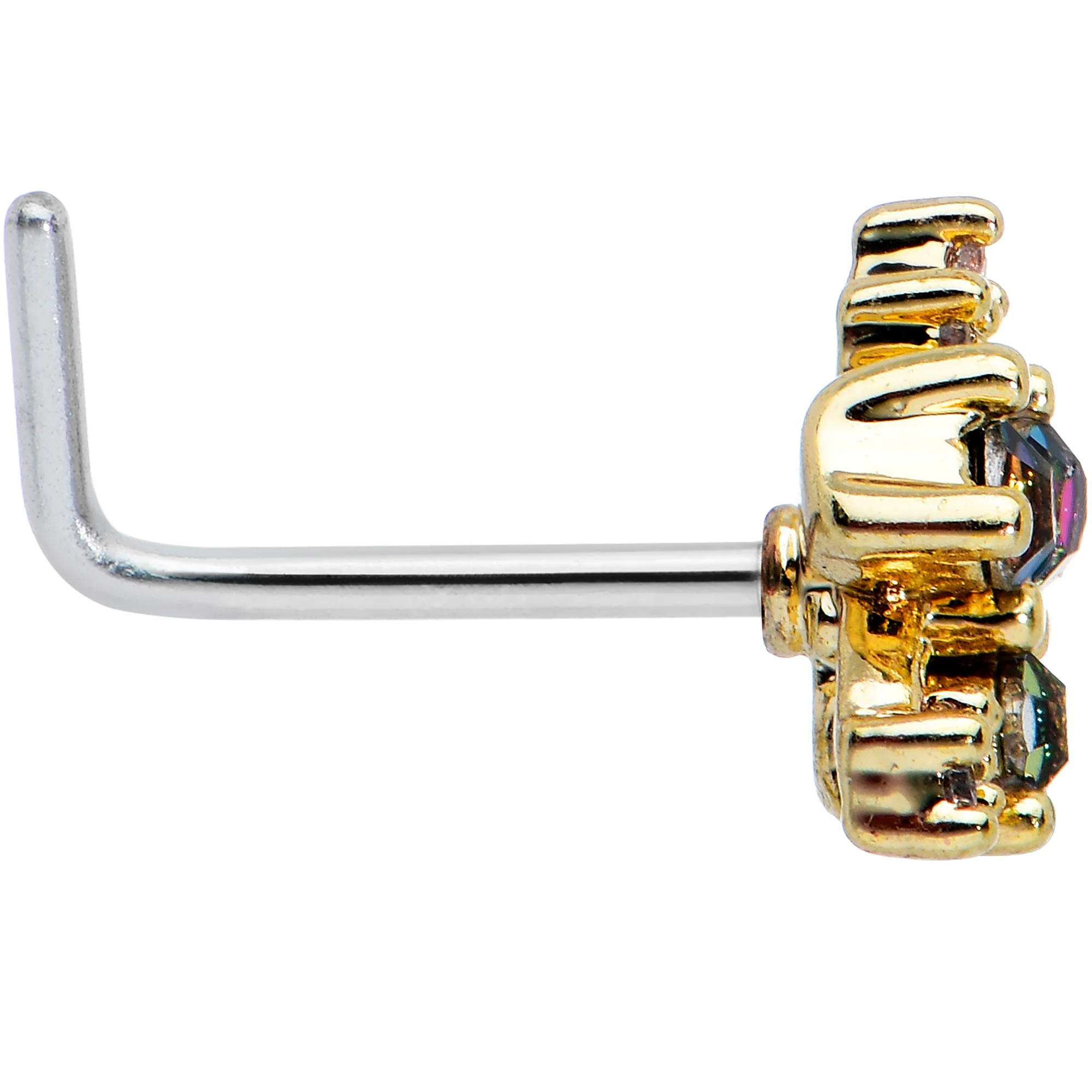 20G 7mm Purple Tourmaline Gold Tone Spray L Shape Nose Ring - Image 3