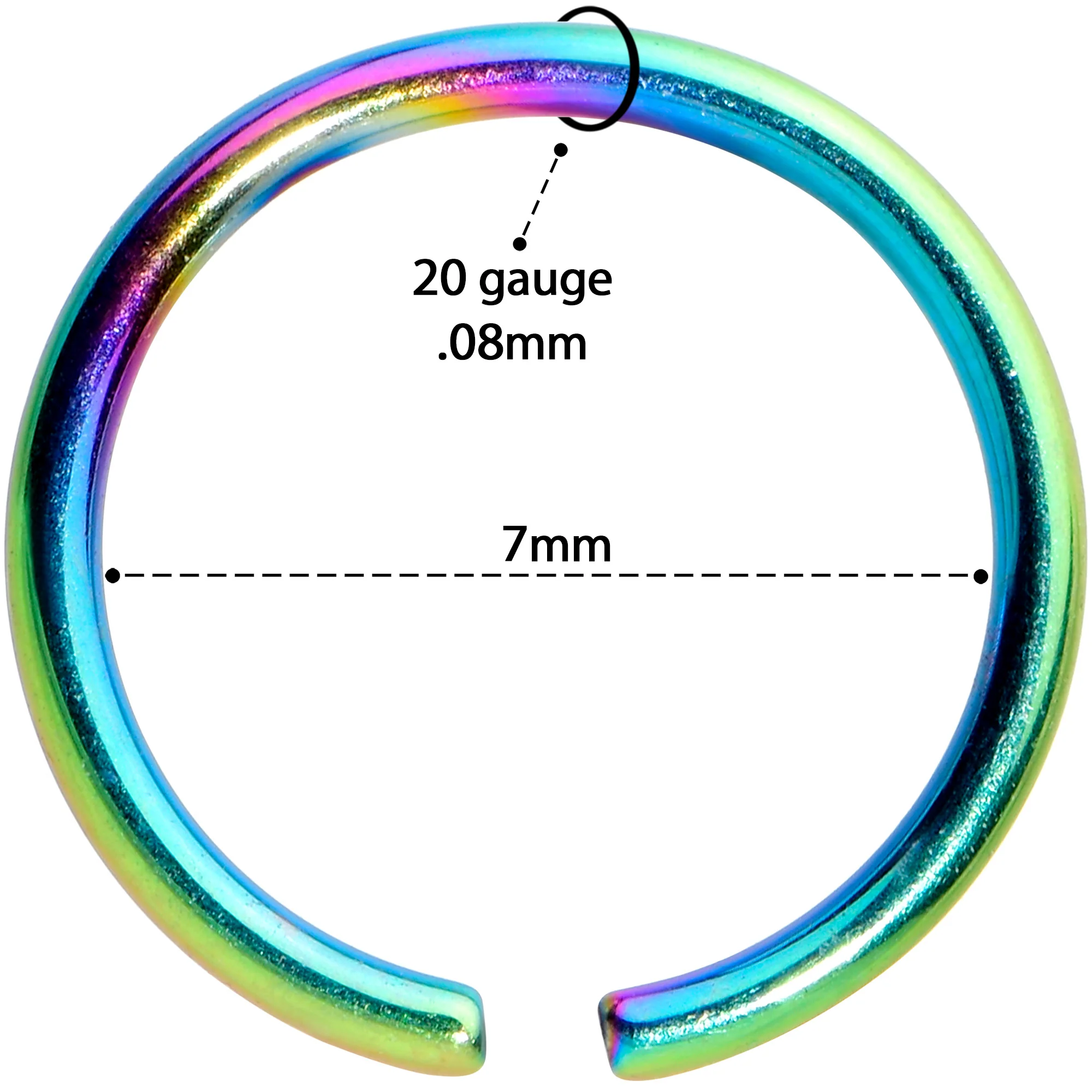 20G 7mm Rainbow PVD Grade 23 Titanium Bendable Hoop Ring - Image 3