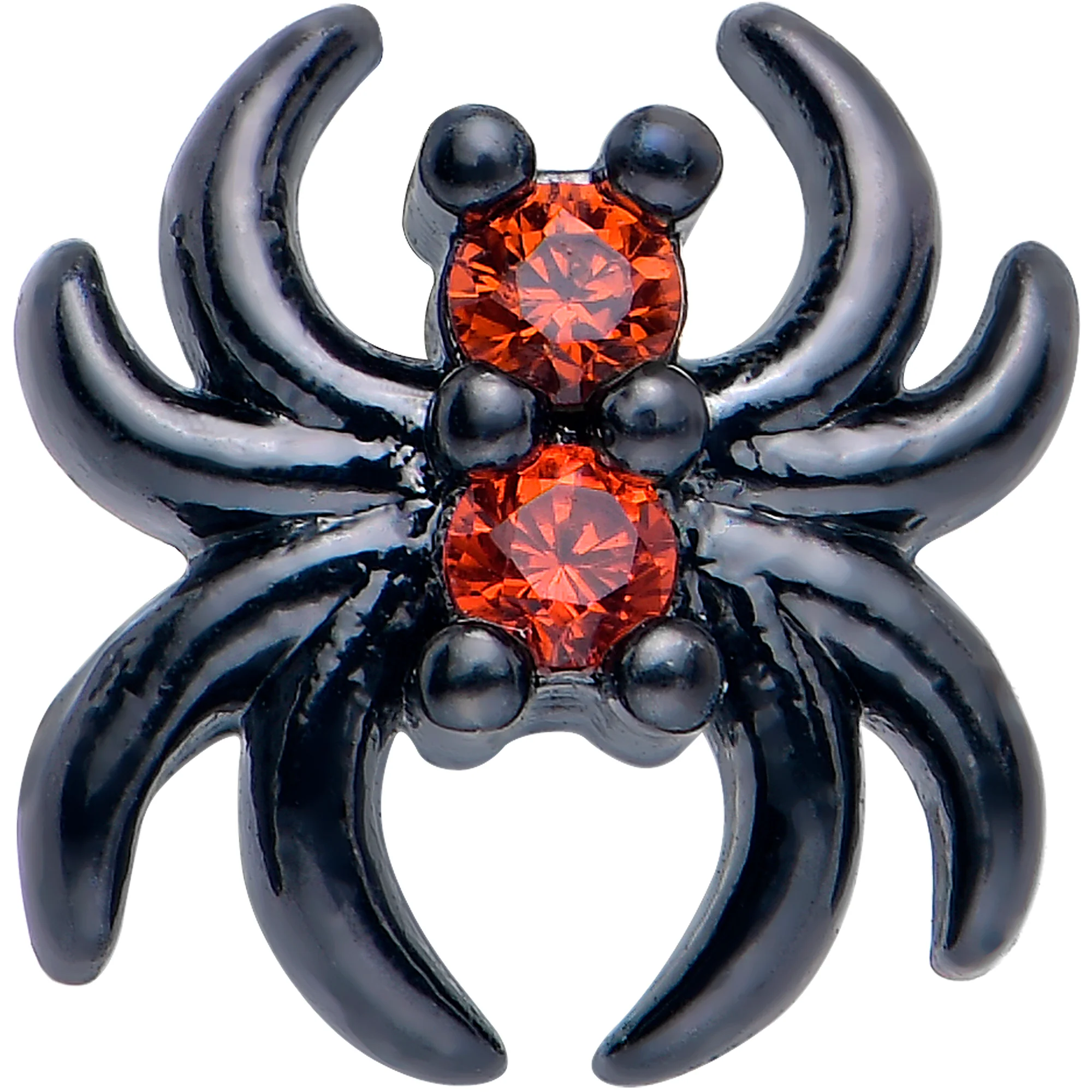 20G 7mm Red CZ Gem Black Sleek Spider L Shape Nose Ring - Image 2