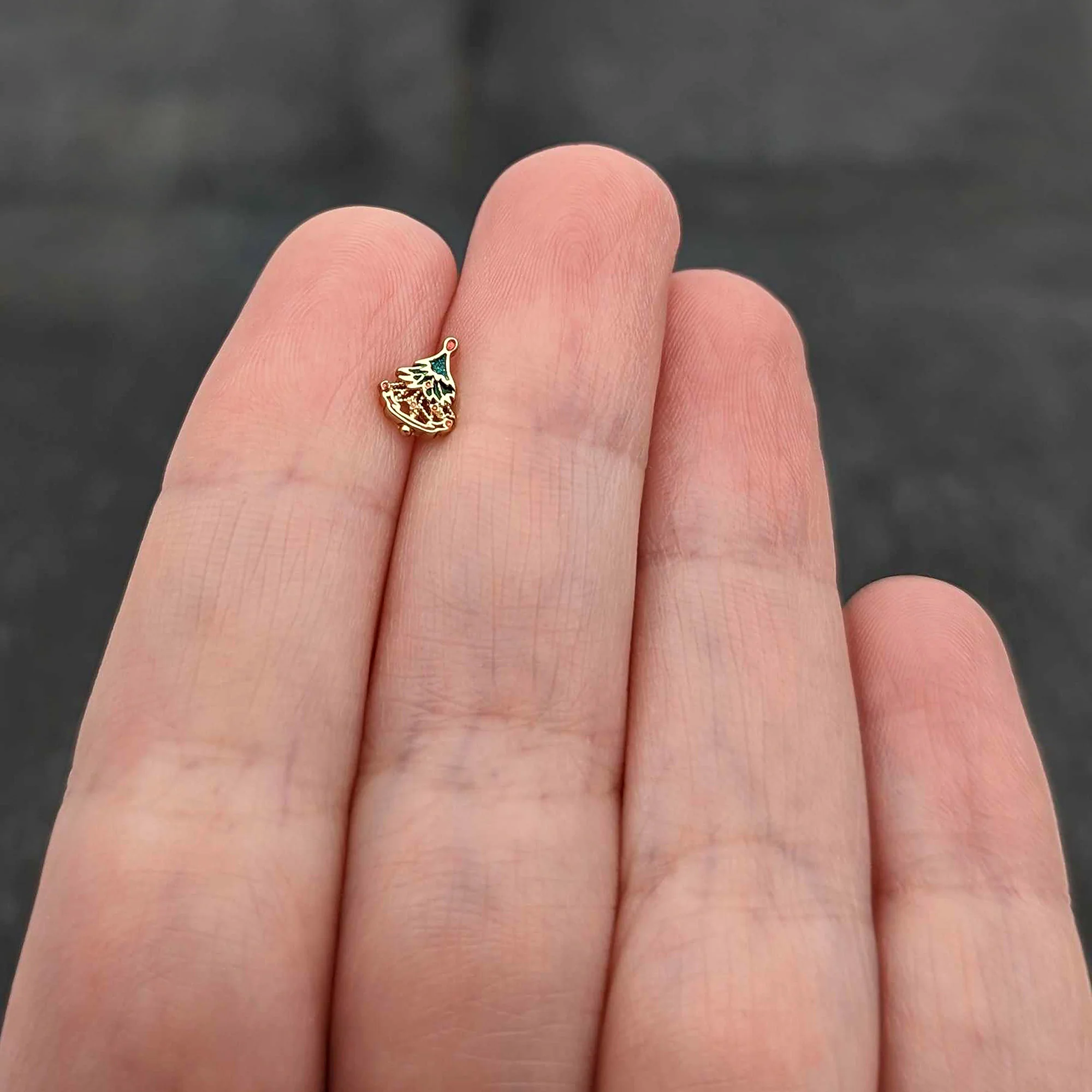 20G 7mm Red Gem Deco Holiday Tree Golden L Shape Nose Ring - Image 8