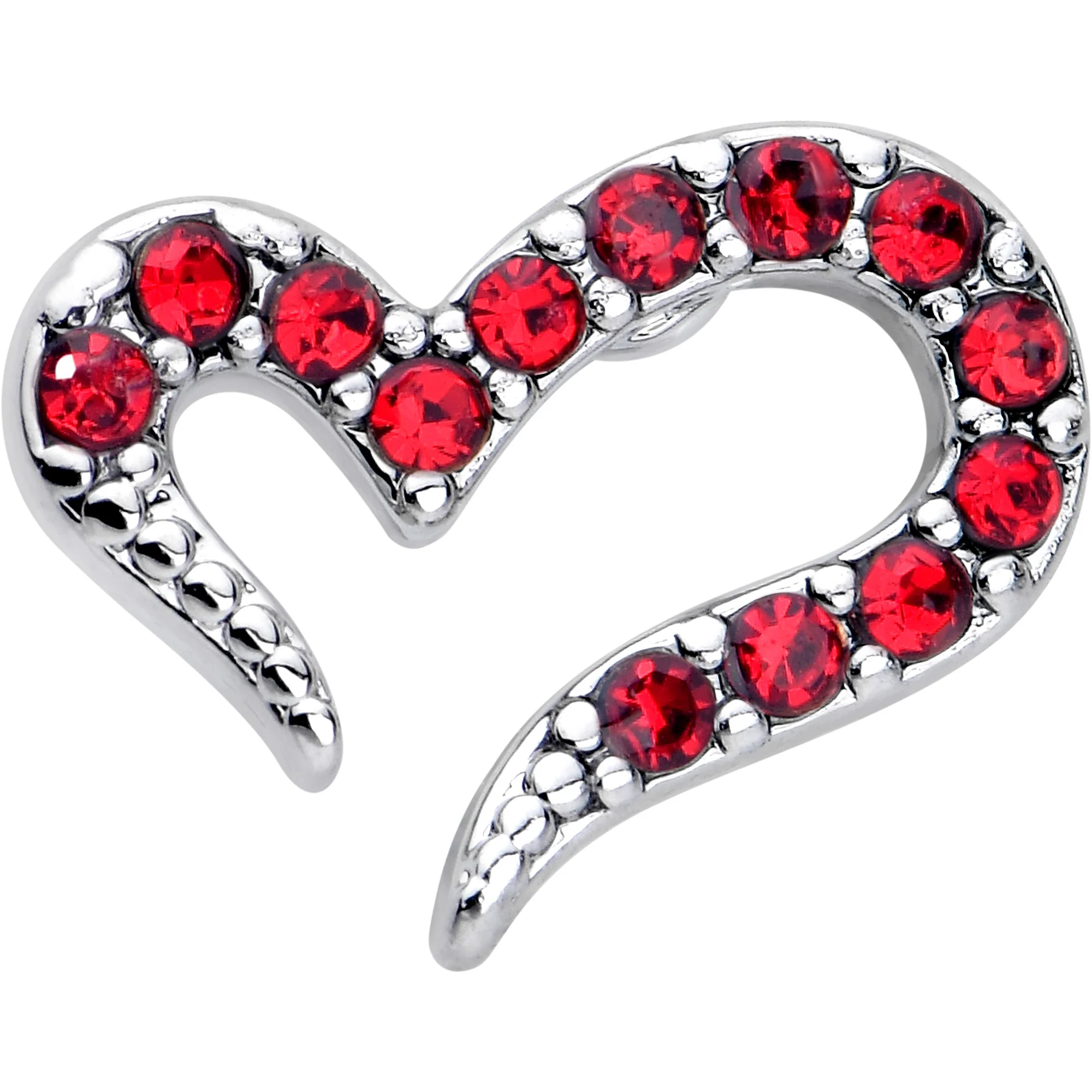 20G 7mm Red Gem Stylized Heart L Shape Nose Ring - Image 3