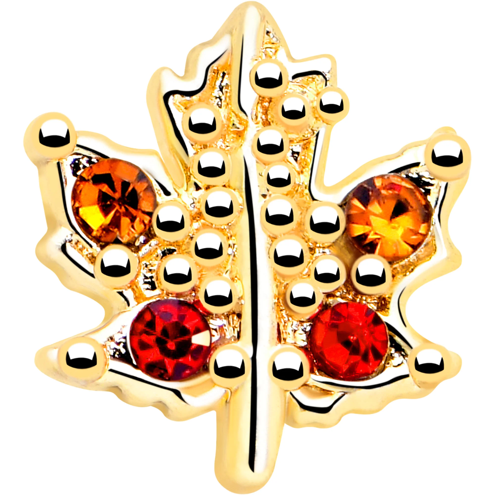 20G 7mm Red Yellow Gem Gold Tone Maple Leaf L Shape Nose Ring - Image 3