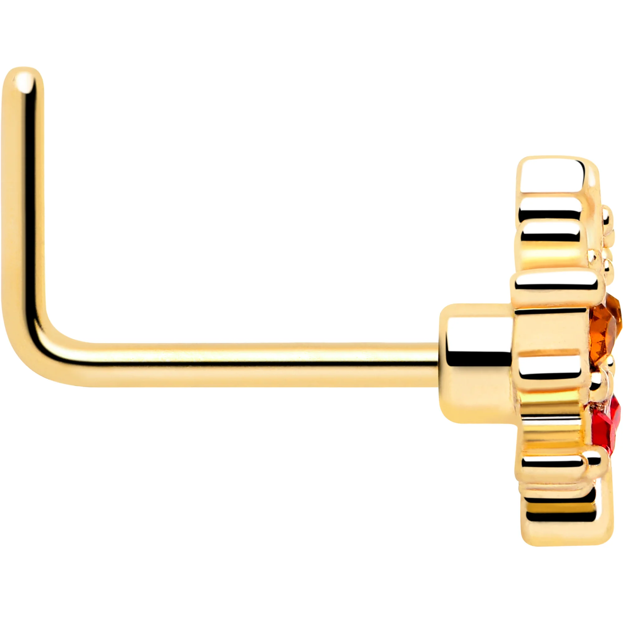 20G 7mm Red Yellow Gem Gold Tone Maple Leaf L Shape Nose Ring - Image 4
