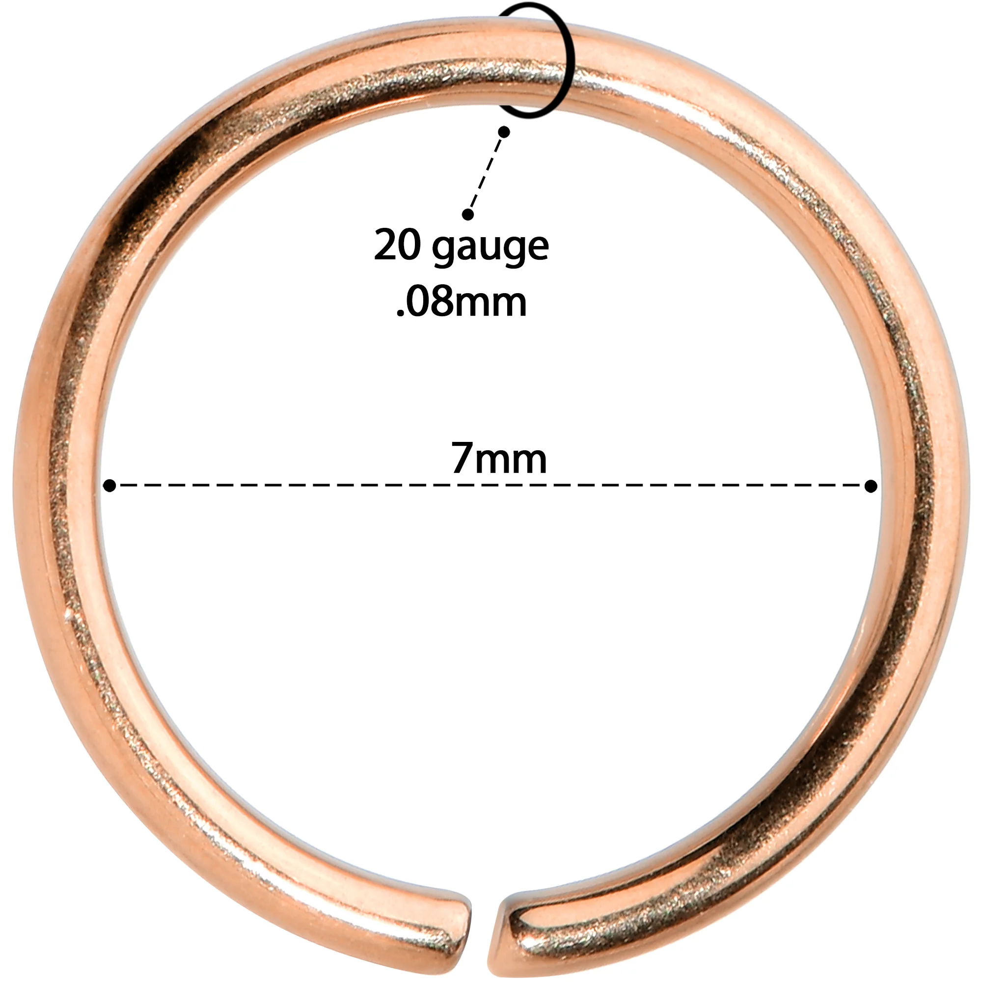 20G 7mm Rose Gold Tone PVD Grade 23 Titanium Bendable Hoop Ring - Image 3